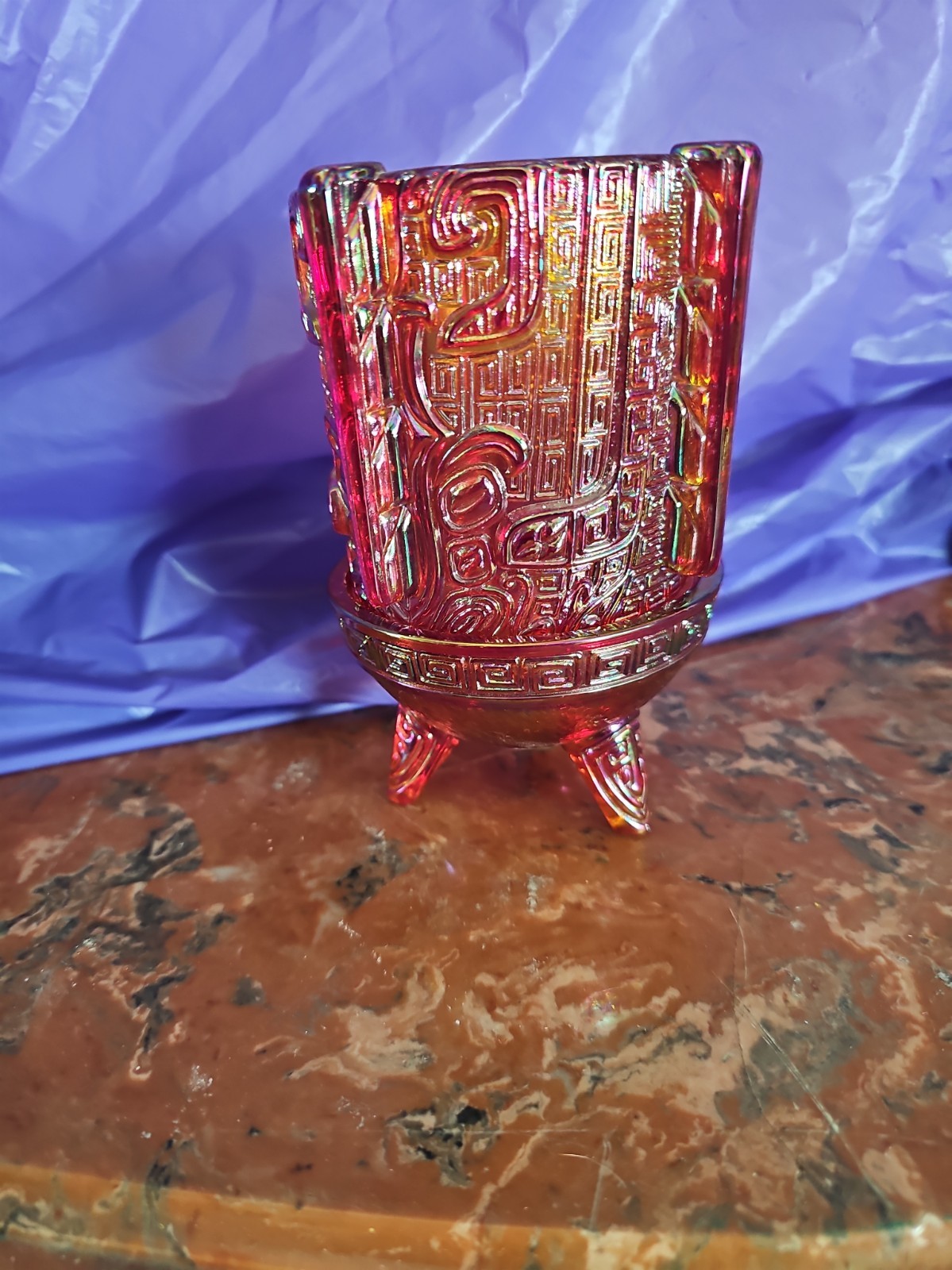 Vtg 1977-78 , Fenton Chou Ting Ceremonial Fairy Lamp Ruby Iridescent Red Glass Vtg 1977-78 , Fenton Chou Ting Ceremonial Fairy Lamp Ruby Iridescent Red Glass