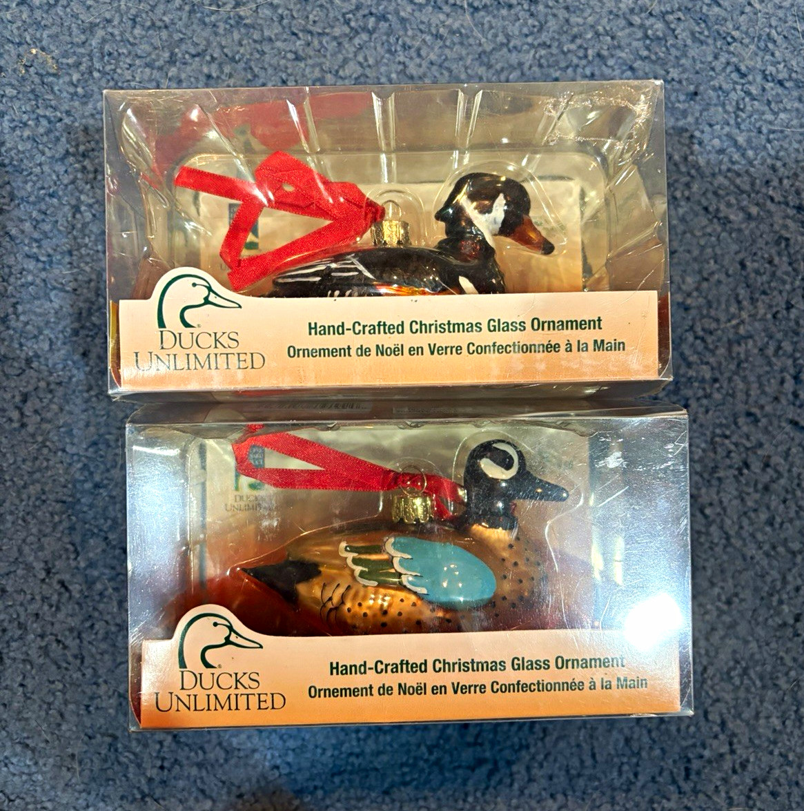 Ducks Unlimited Handcrafted Glass Duck Christmas Ornaments Set of 2