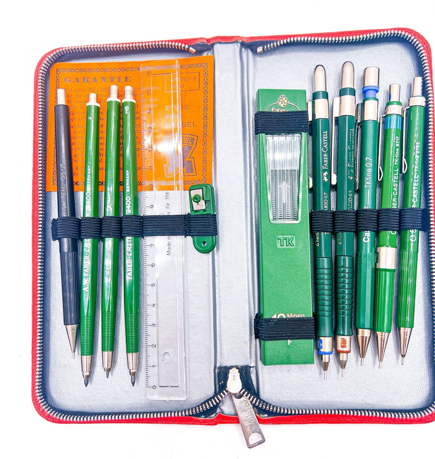 FABER-CASTELL 9pcs MECHANICAL PENCIL Set 3*0.5 3*0.7 3*2.0 Leather Case