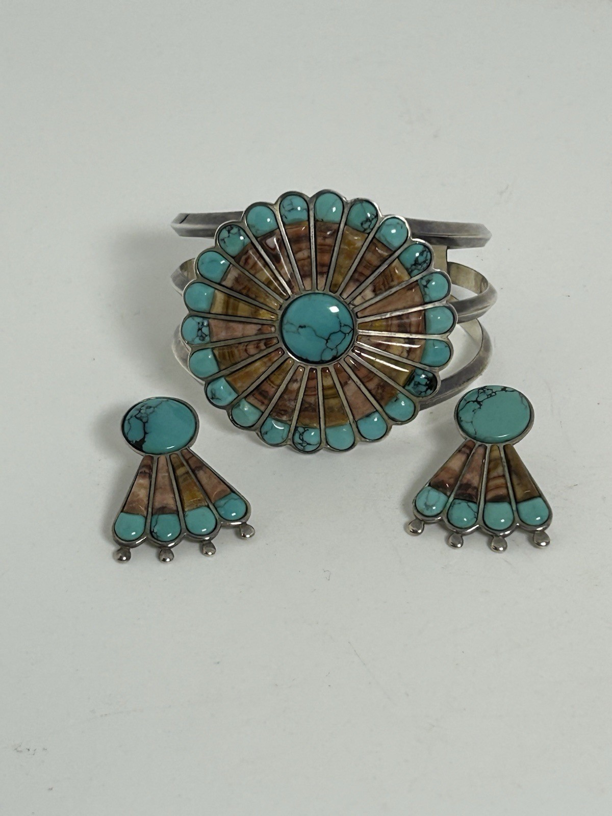 Vintage HTF Native American Cuff and Matching Earrings  All Sterling