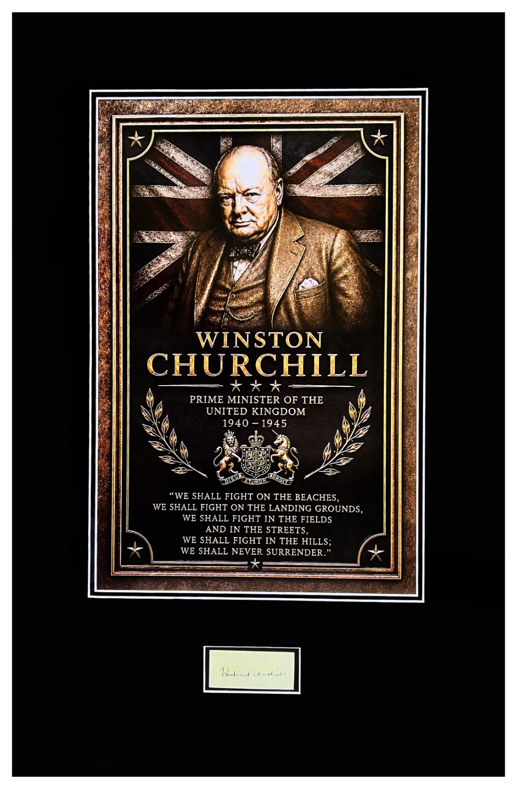 Winston Churchill Document Cut Signature Museum Framed Ready to Display