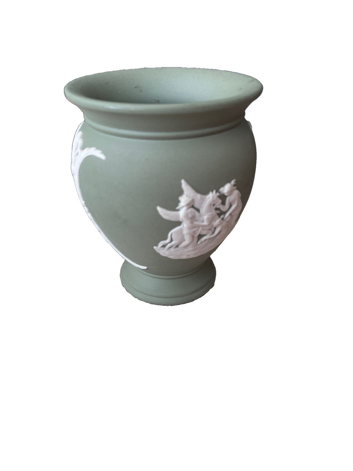 Vintage Green Wedgwood Jasperware Footed Small Vase Vintage Green Wedgwood Jasperware Footed Small Vase