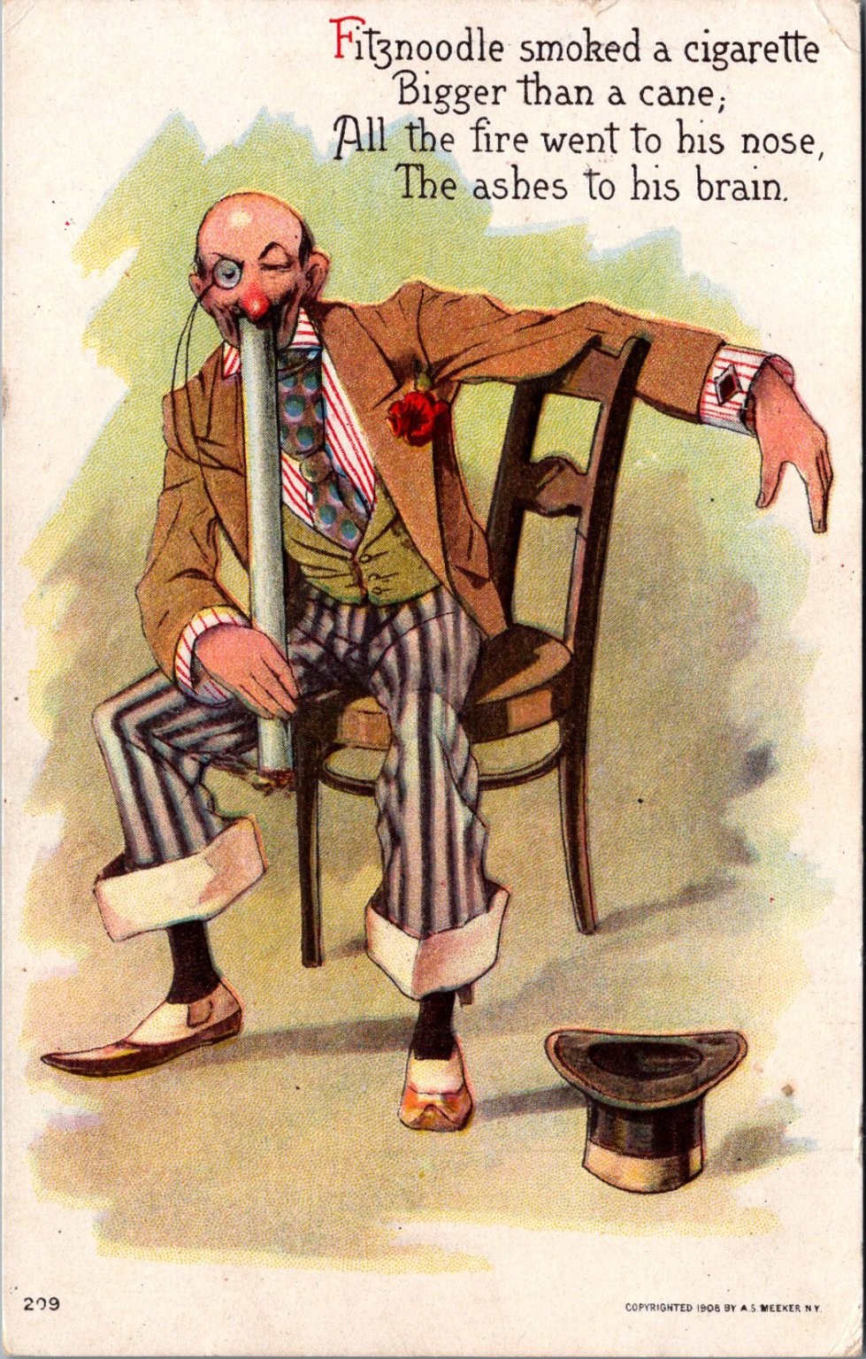 Fitznoodle Smokes HUGE Cigarette 1910 Comic Postcard Embossed Skowhegan ME Fitznoodle Smokes HUGE Cigarette 1910 Comic Postcard Embossed Skowhegan ME