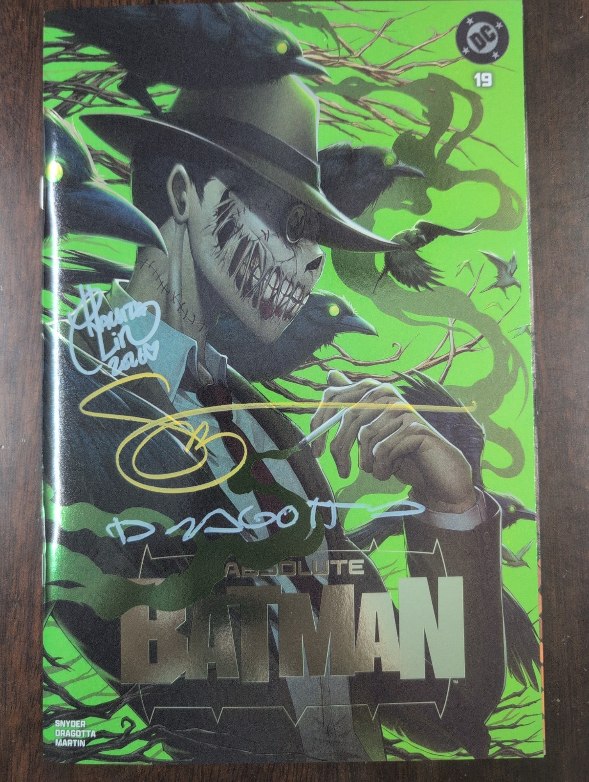 ABSOLUTE BATMAN #19 RACHTA LIN SCARECROW SPOT FOIL 3X SIGNED LIN SNYDER DRAGOTTA