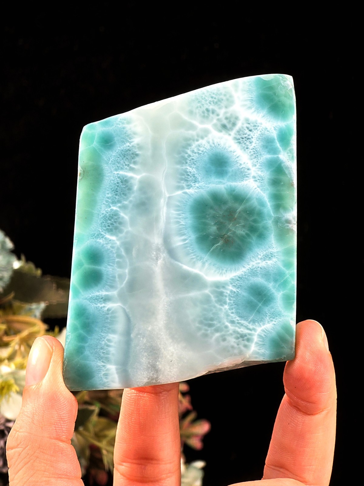 170G PREMIUM TEAL BLUE LARIMAR POLISHED SLAB AAA+ NATURAL COLLECTOR STONE