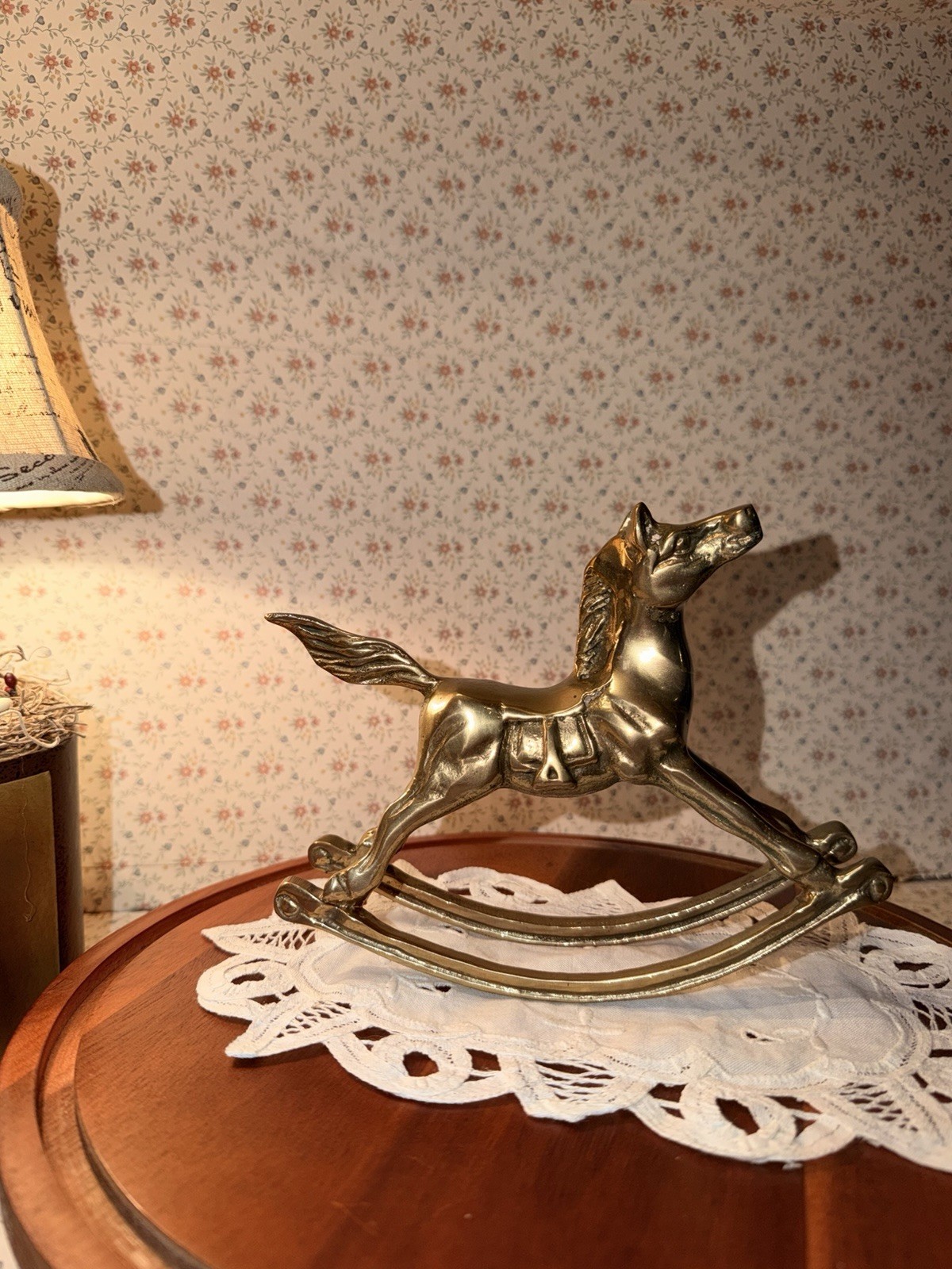Vintage Brass Large Rocking Horse Mid-Century Baby Nursery Decor
