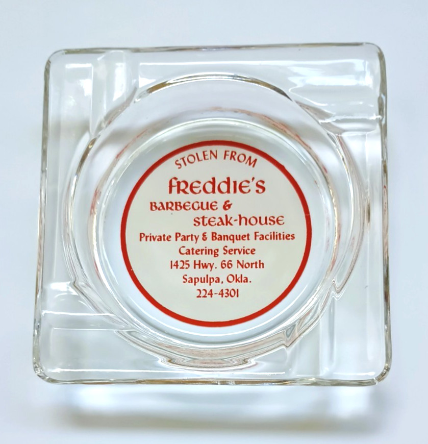 ca. 1960\'s Freddie\'s Barbeque BBQ Restaurant Ashtray Hwy Rt 66 Sapulpa OK MINT