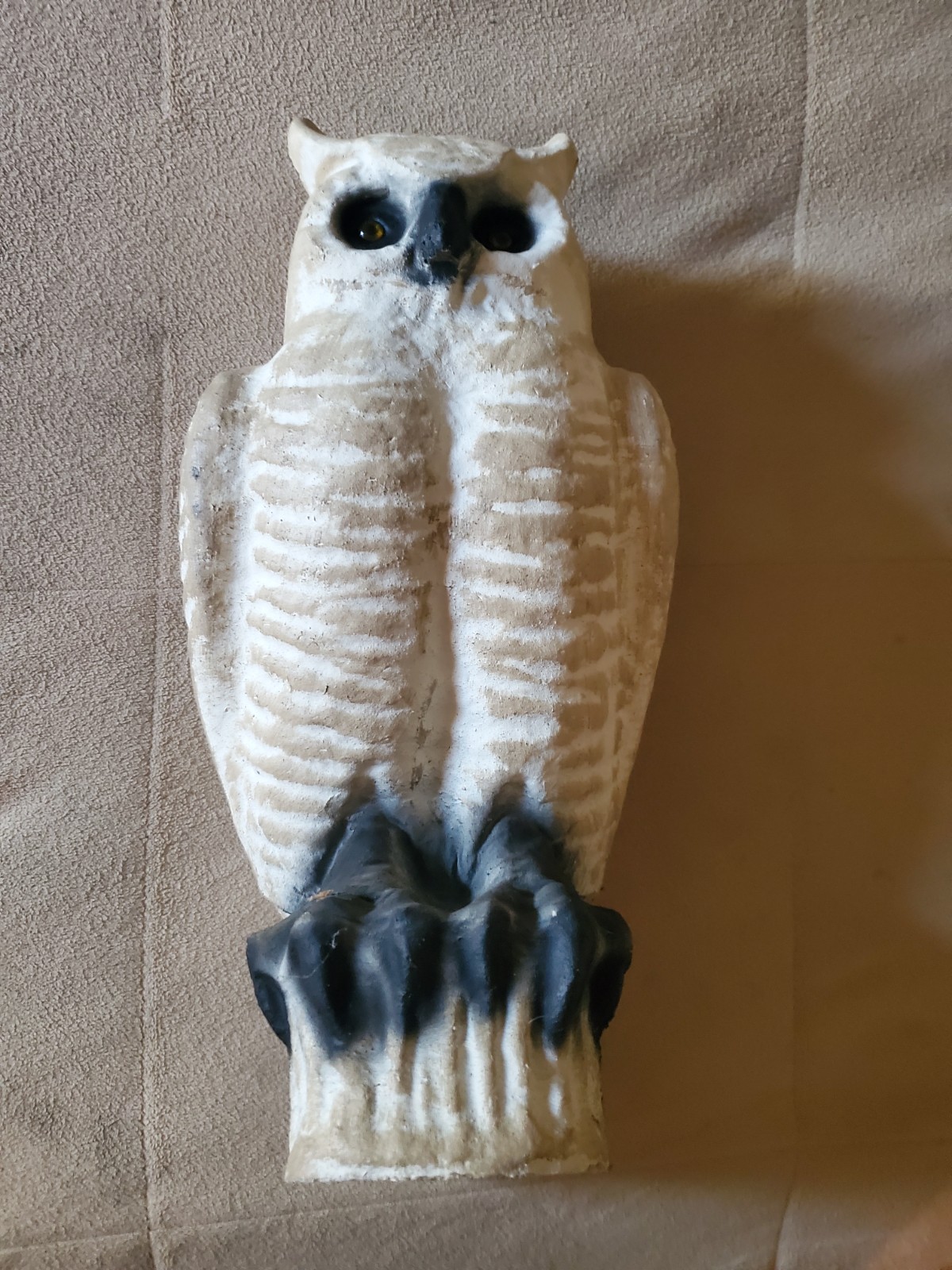 Vintage Rare Papier Mache Owl White With Light Brown Highlights 14 3/4\