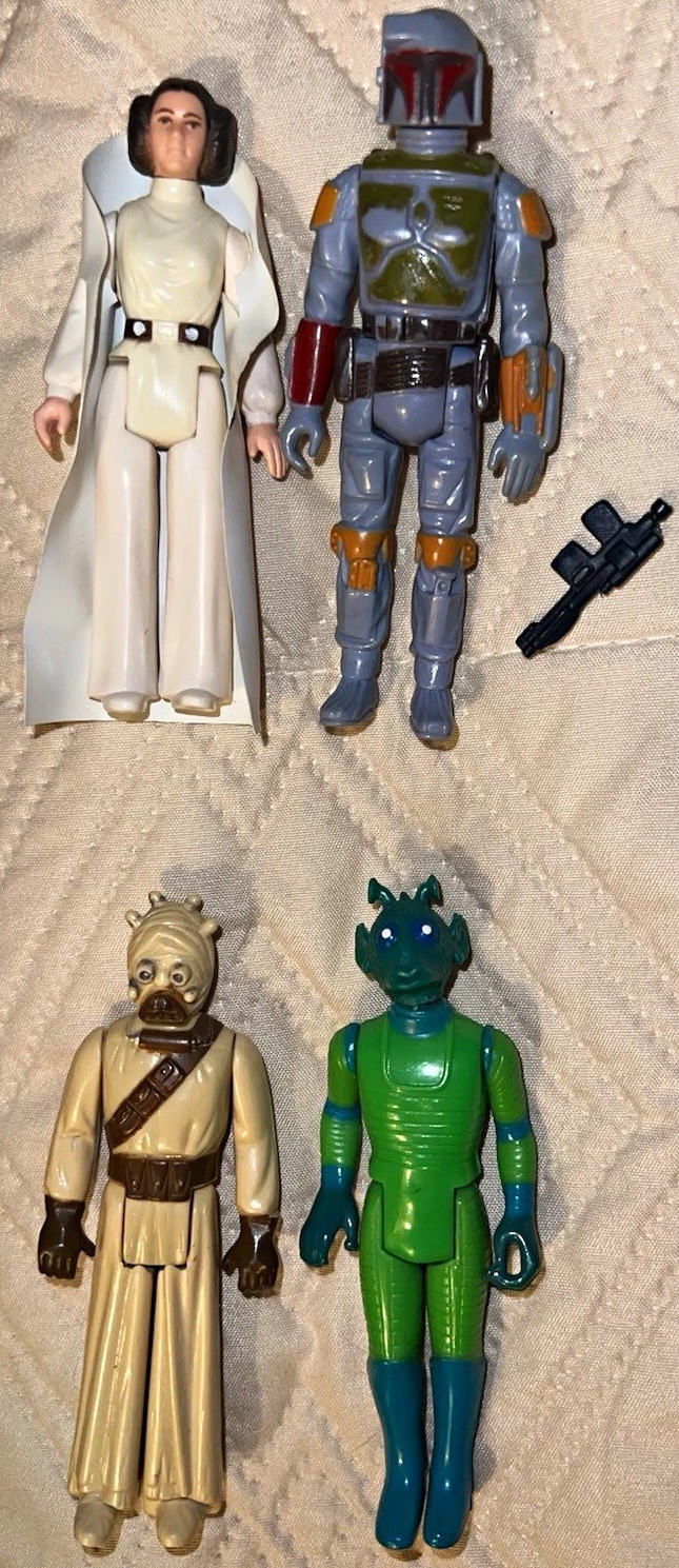 Kenner Star Wars 1977 Vintage Action Figure Lot Boba Fett, Princess Leia, Tusken Kenner Star Wars 1977 Vintage Action Figure Lot Boba Fett, Princess Leia, Tusken