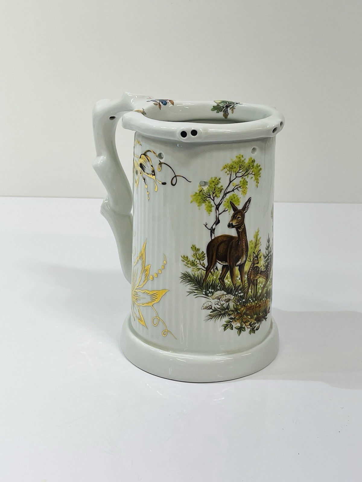 Vtg Hugo Schmidt Gag Gift Mug W/ Holes Deer Forest Scene W/ Nude Lady Lithophane