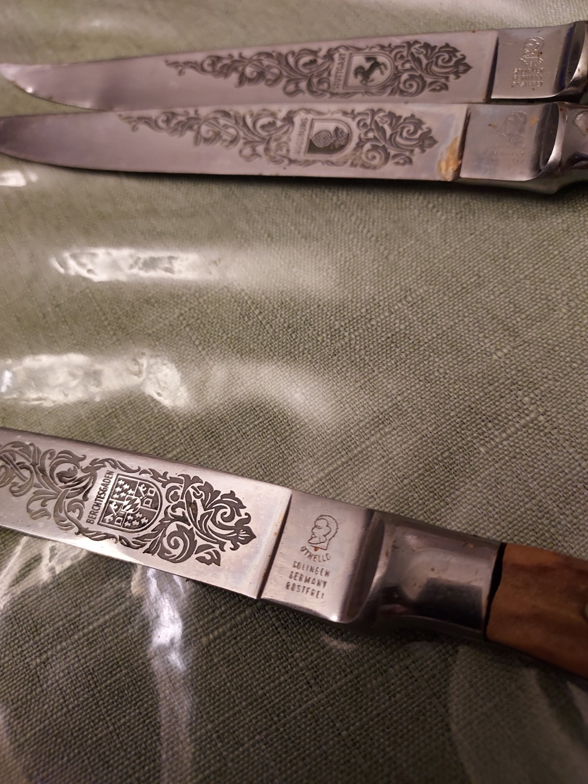Vintage Othello Germany Fixed Blade Steak Knife Stag Handle. Need Repair. 3 Knvs