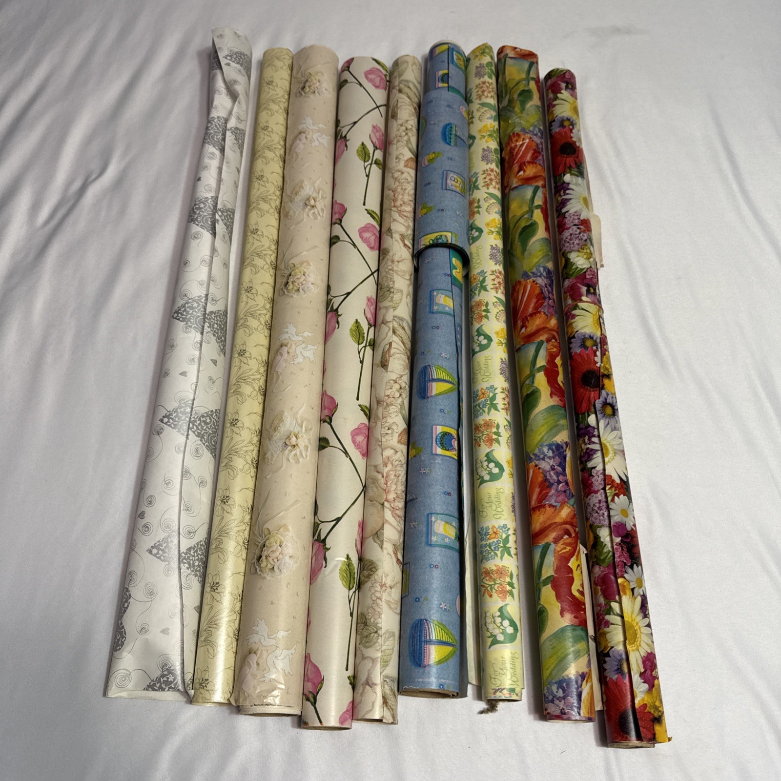 vintage wrapping paper lot 1960’s To 1980’s Era Gift Wrap Flowers Roses Etc..