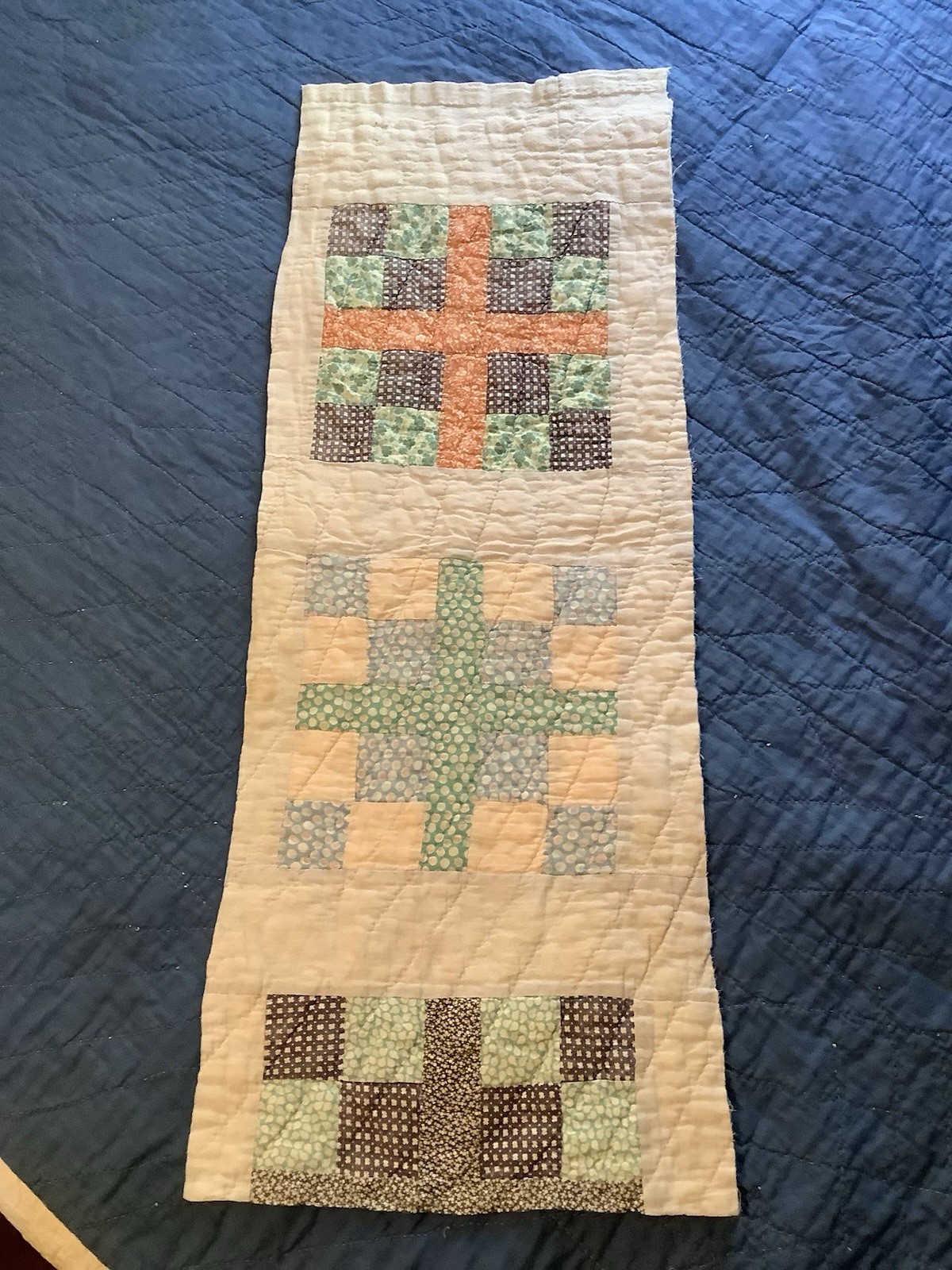 Vintage Improved 4 Patch Cutter Quilt Piece  12” X 34” 100% Cotton # 7