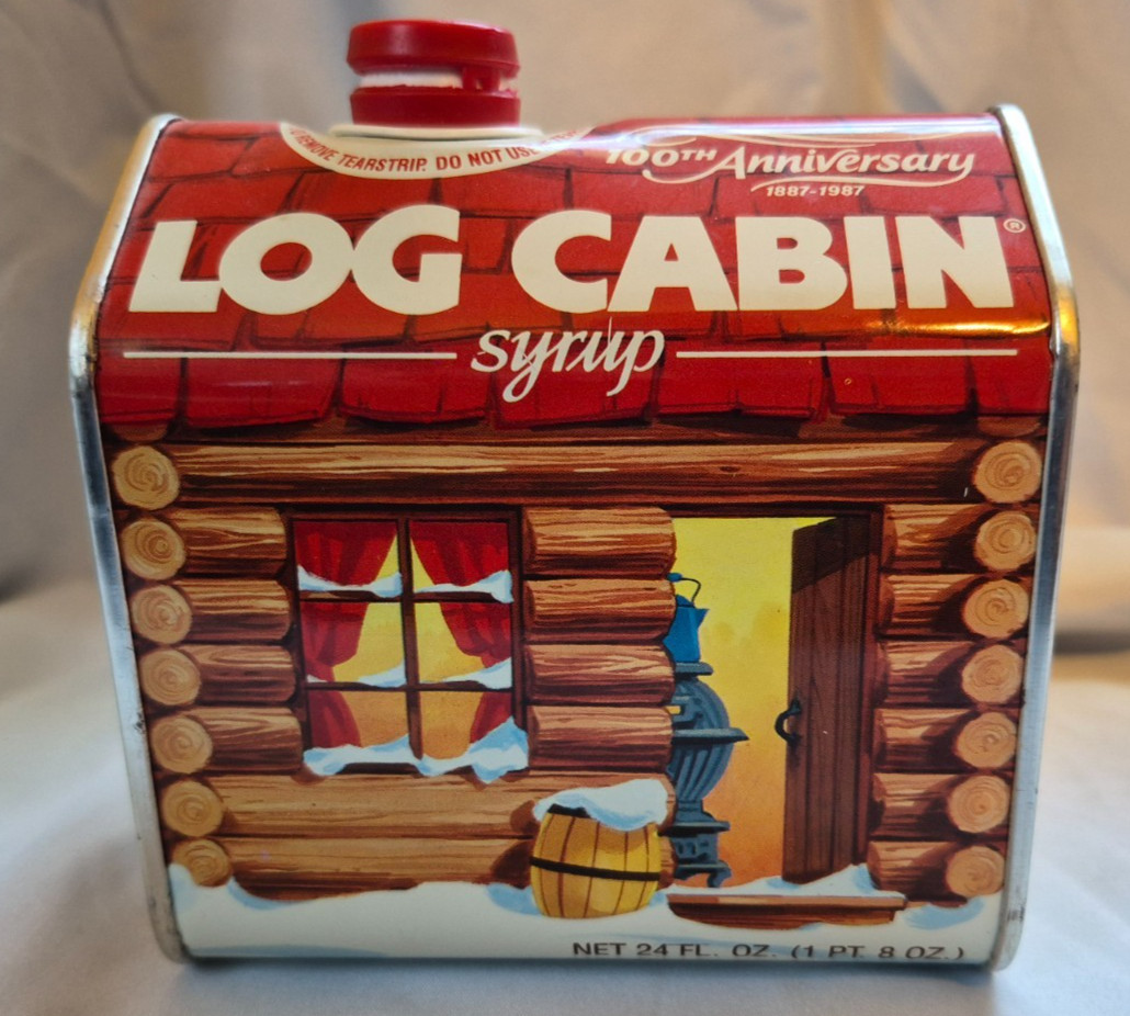 Vintage Log Cabin Syrup Tin Can 100th Anniversary 1887-1987 General Foods Vintage Log Cabin Syrup Tin Can 100th Anniversary 1887-1987 General Foods