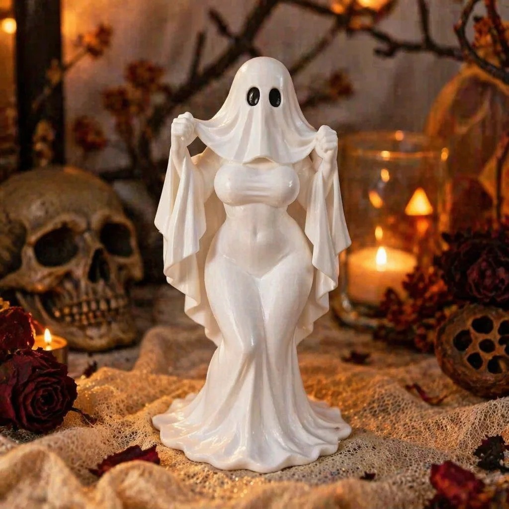 3D Printed Ghost Statue Muscular Curvy Figurine Halloween Tabletop Party Decor