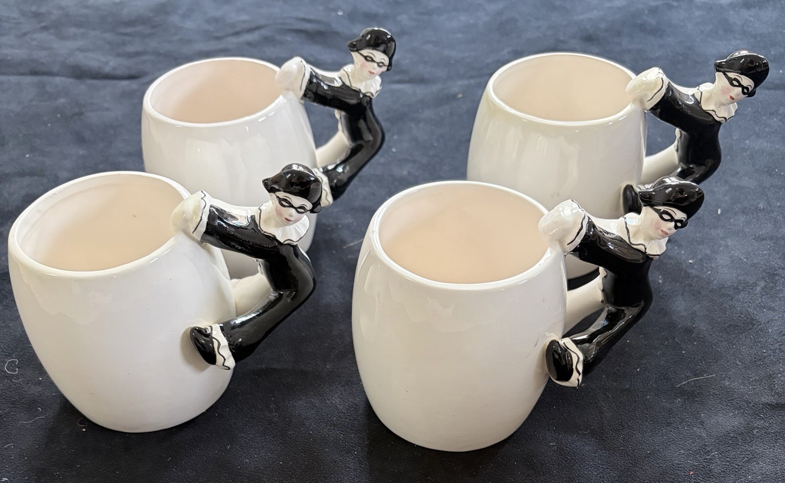 4 Vtg Art Deco Ceramic Mime Harlequin cup mug clown collectible clown memorbilia 4 Vtg Art Deco Ceramic Mime Harlequin cup mug clown collectible clown memorbilia