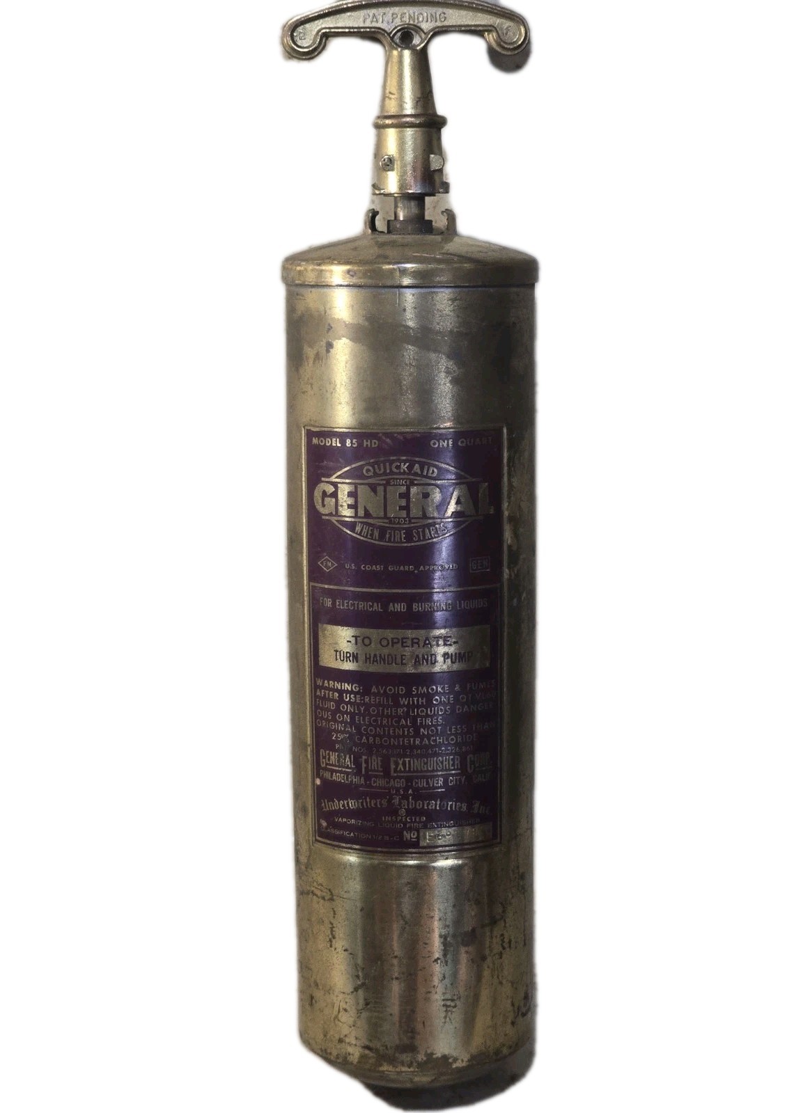 Vintage Brass General Quick Aid 85 HD Brass Fire Extinguisher - 13 Vintage Brass General Quick Aid 85 HD Brass Fire Extinguisher - 13