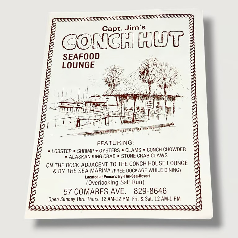 Late 1980s Capt Jims Conch Hut Seafood Lounge St Augustine Florida Vintage Ad X Late 1980s Capt Jims Conch Hut Seafood Lounge St Augustine Florida Vintage Ad X