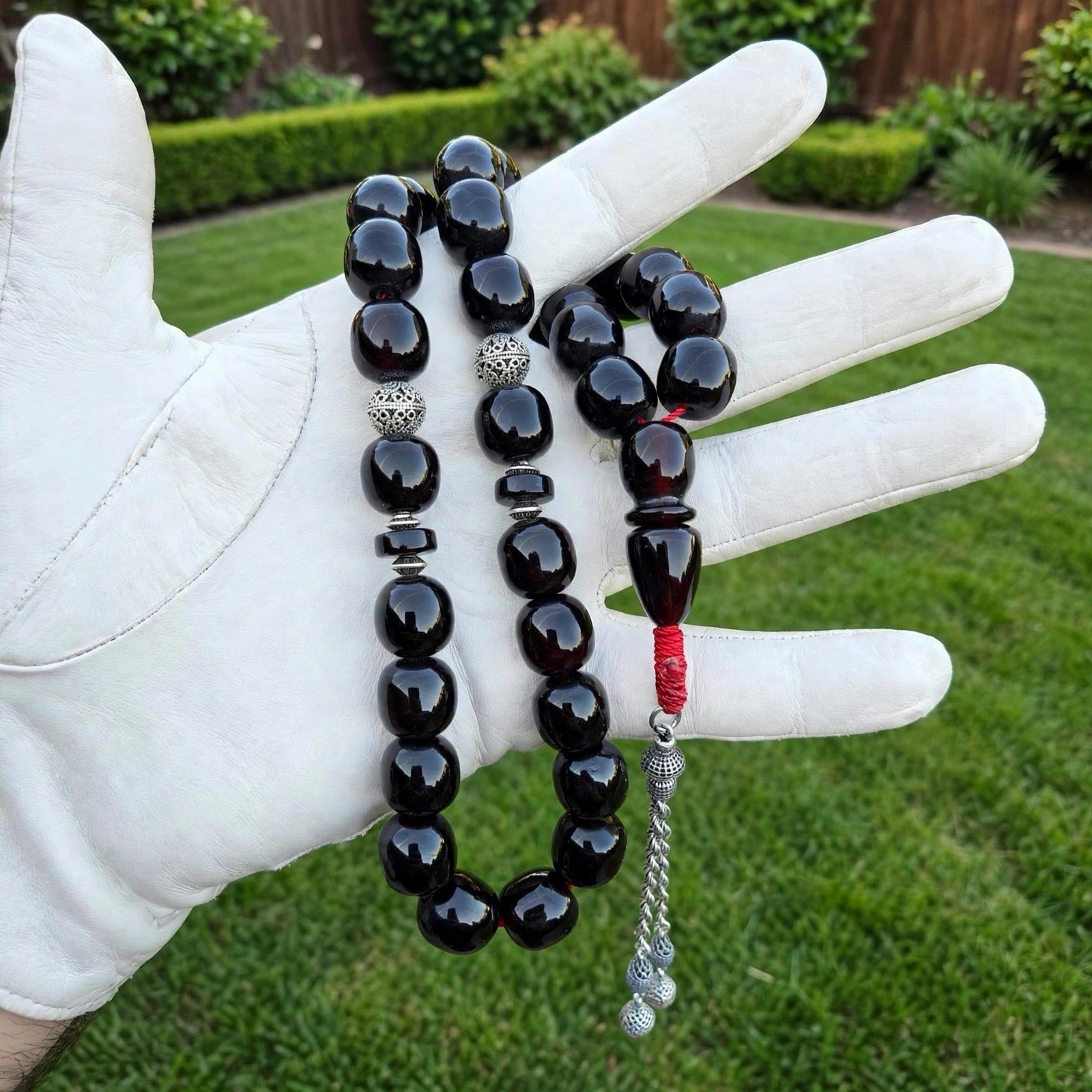 Rare Antique German Faturan Bakelite Cherry Black Tasbih 74.7g Iskender Usta
