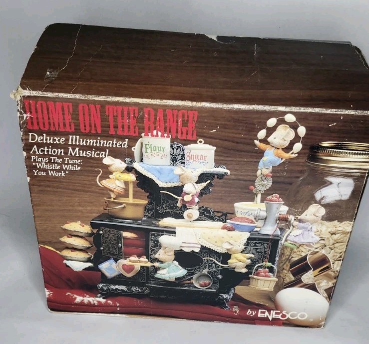 ENESCO Home on the Range Deluxe Action Musical Motion Music Box Mice- Vintage
