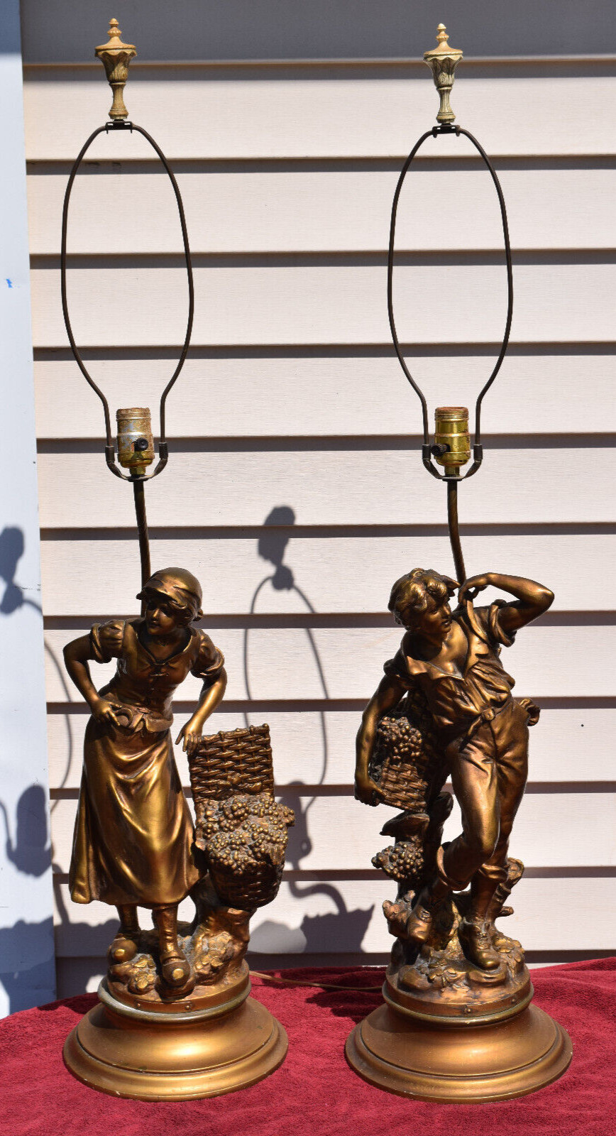Vintage Pair L&F Moreau Art Nouveau Brass Spelter Lamps Collection Francaise Vintage Pair L&F Moreau Art Nouveau Brass Spelter Lamps Collection Francaise