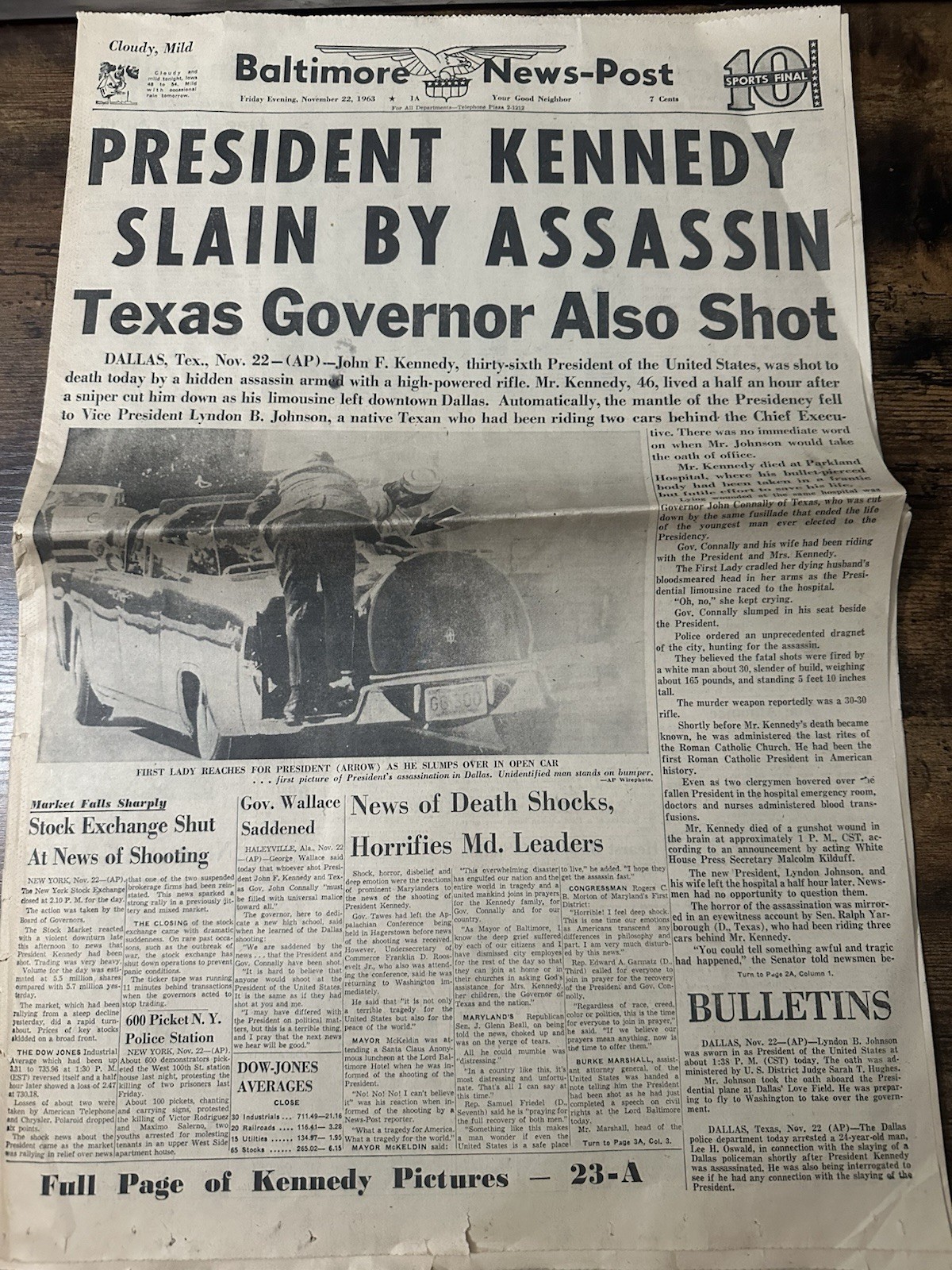 Original Nov 22, 1963 Baltimore News-Post JFK Assassination Newspaper – Complete