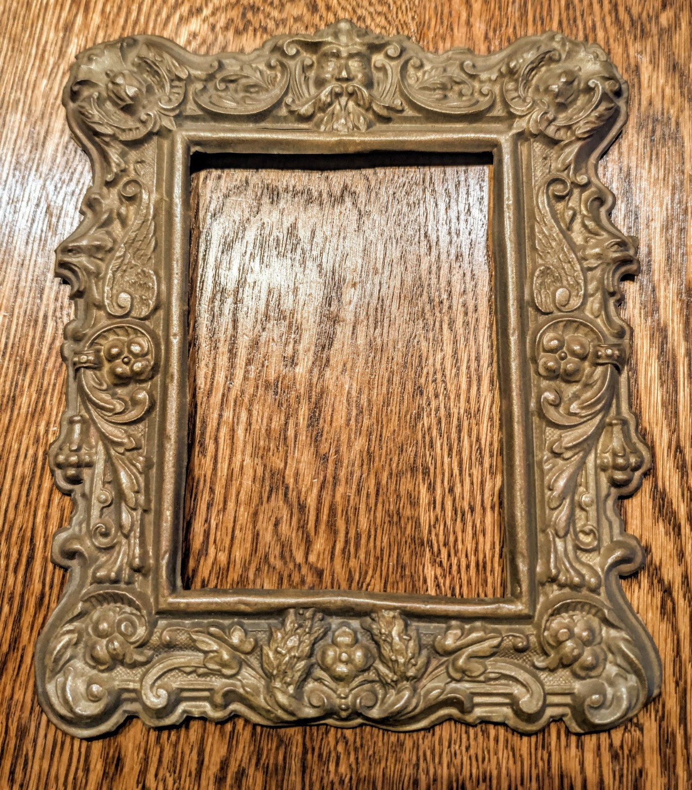 1890s Victorian Frame -  Figural Art Nouveau Greenman Gilt Bent Metal Gothic 