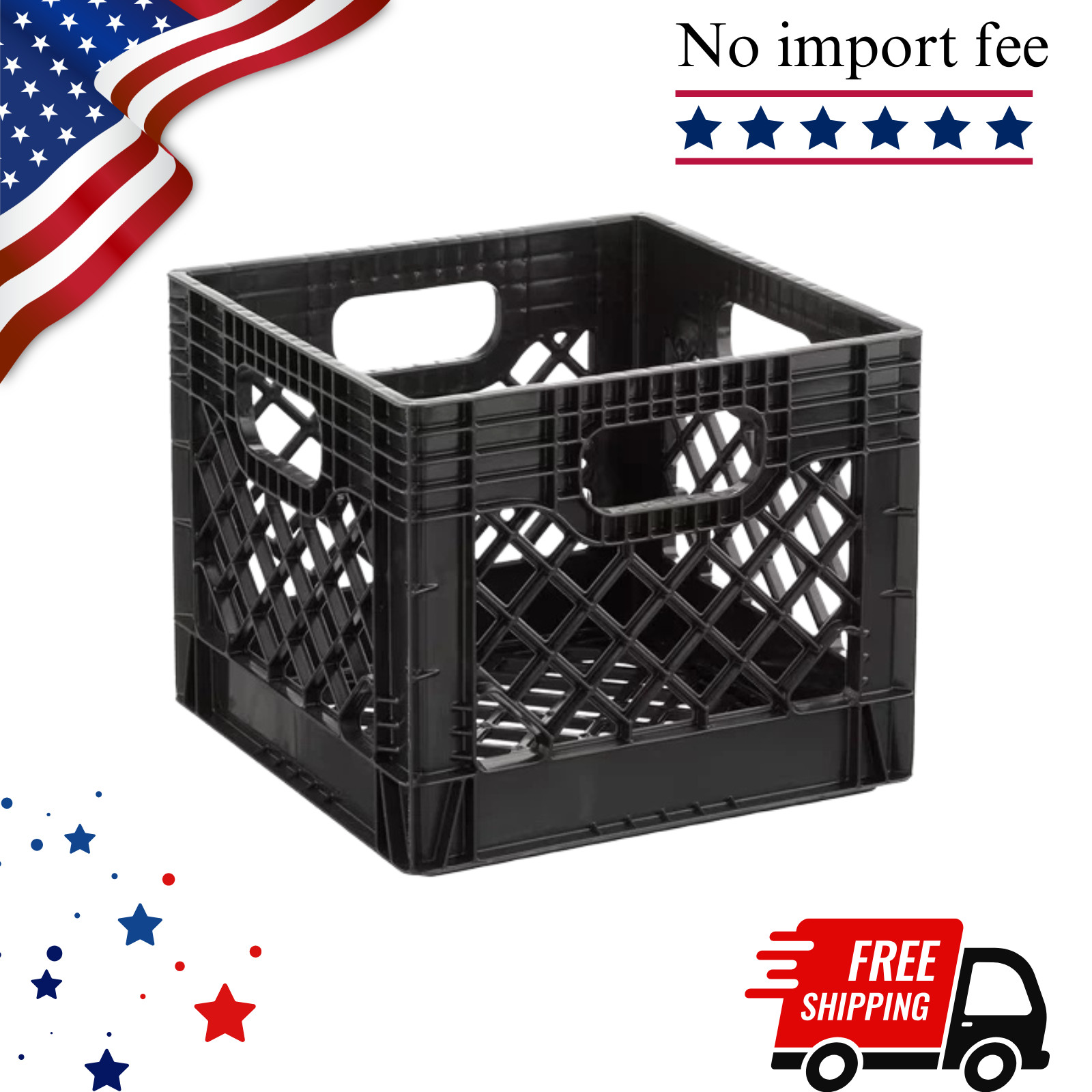 Juggernaut Storage 16QT Heavy-Duty Plastic Milk Crate Black with Built-in Handle Juggernaut Storage 16QT Heavy-Duty Plastic Milk Crate Black with Built-in Handle