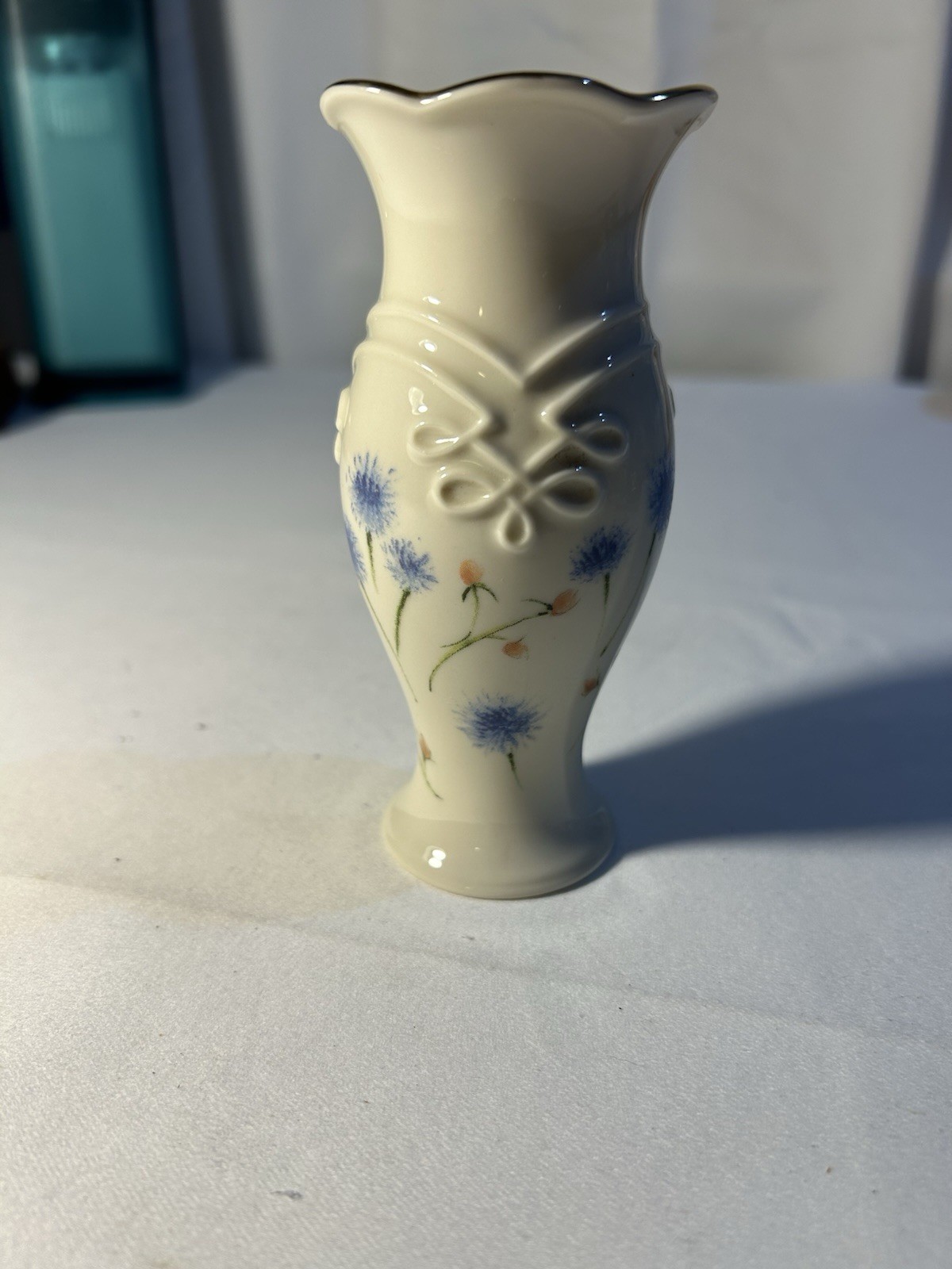 Vintage Lenox Porcelain Celtic Style Bud Vase decorated with a gold rim