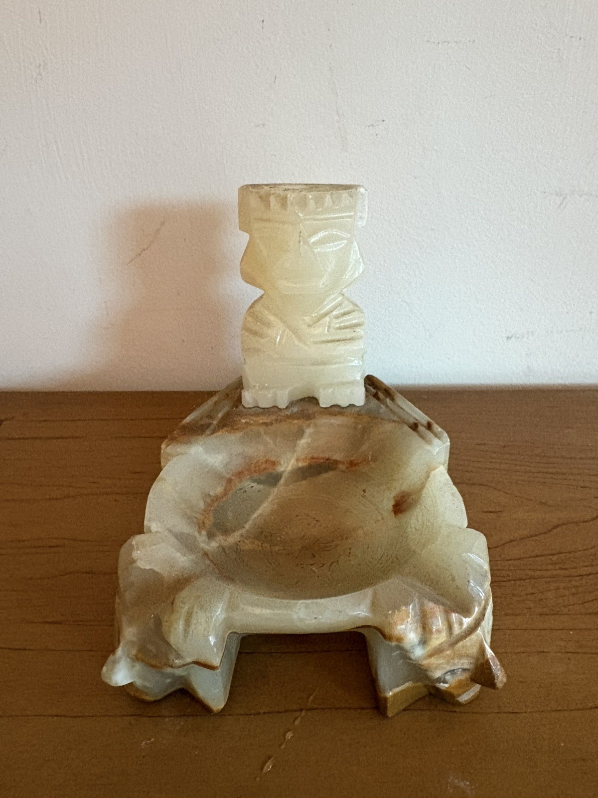 Vintage Handmade Mayan Aztec Alabaster Calendar Ash Tray Trinket Dish 4”