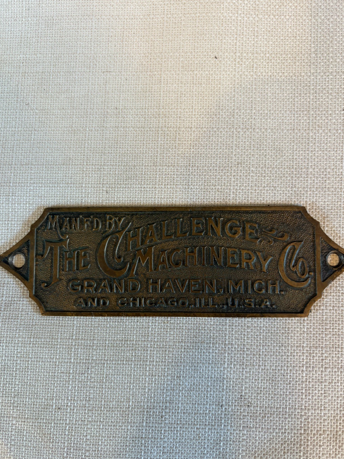 Antique Challenge Machinery Co Brass Nameplate Printing Press Grand Haven MI
