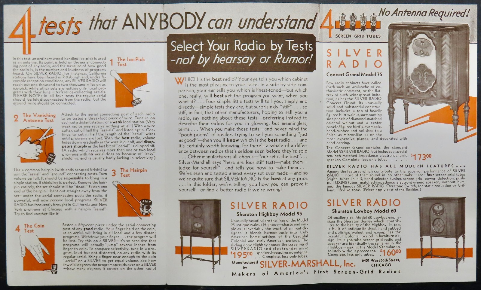 Original Vintage 1920s Silver-Marshall  3-Panel Fold-Out Radio Brochure