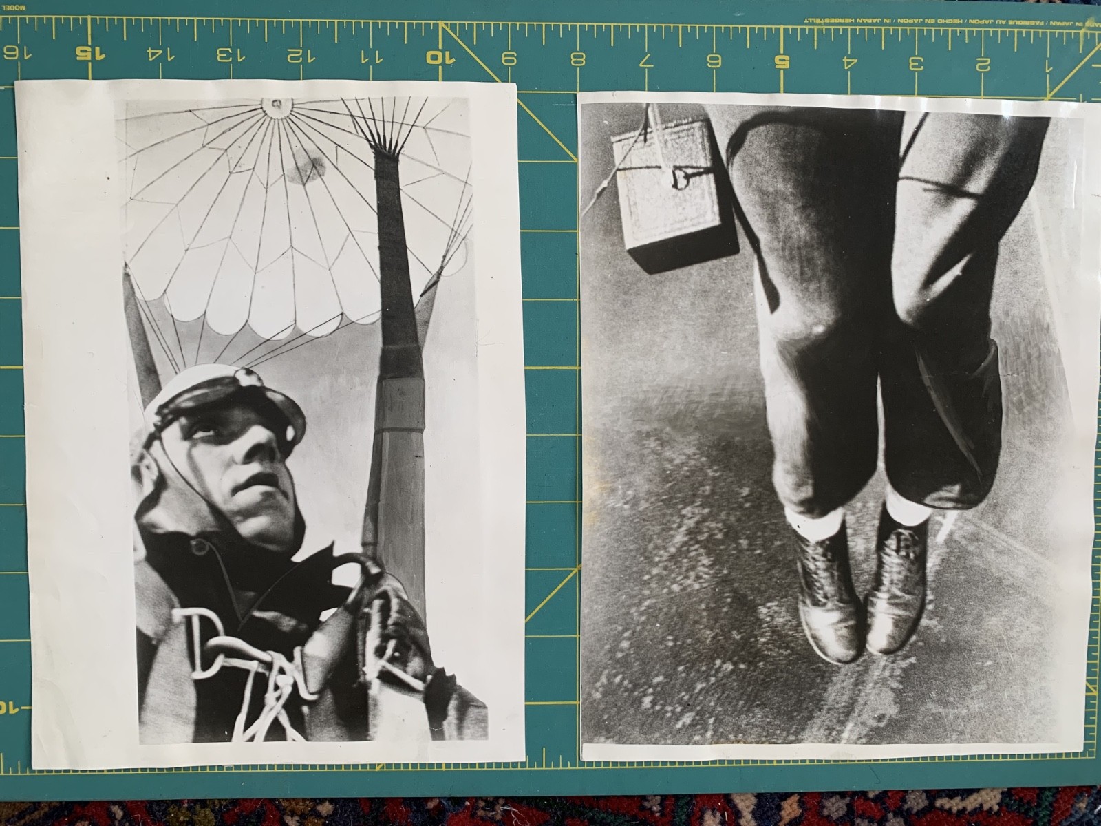 2 vintage 1931 Parachutist Paratrooper self portraits Press Photo