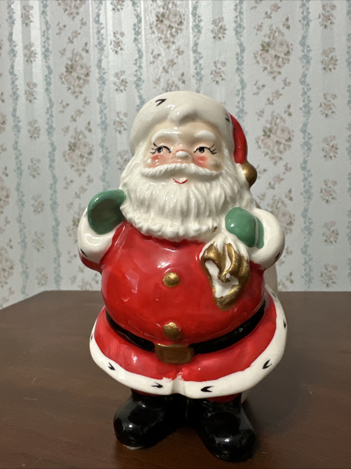 Vintage 50\'s Lefton Christmas Santa With Toy Bag Planter Japan 3404