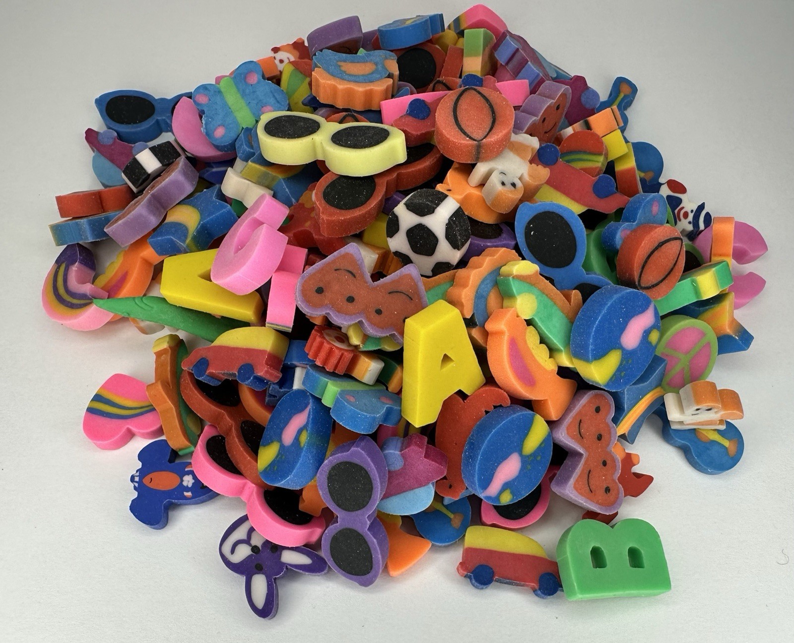 175 Mini Erasers Large Assortment Lot Sports Letters Animals And More