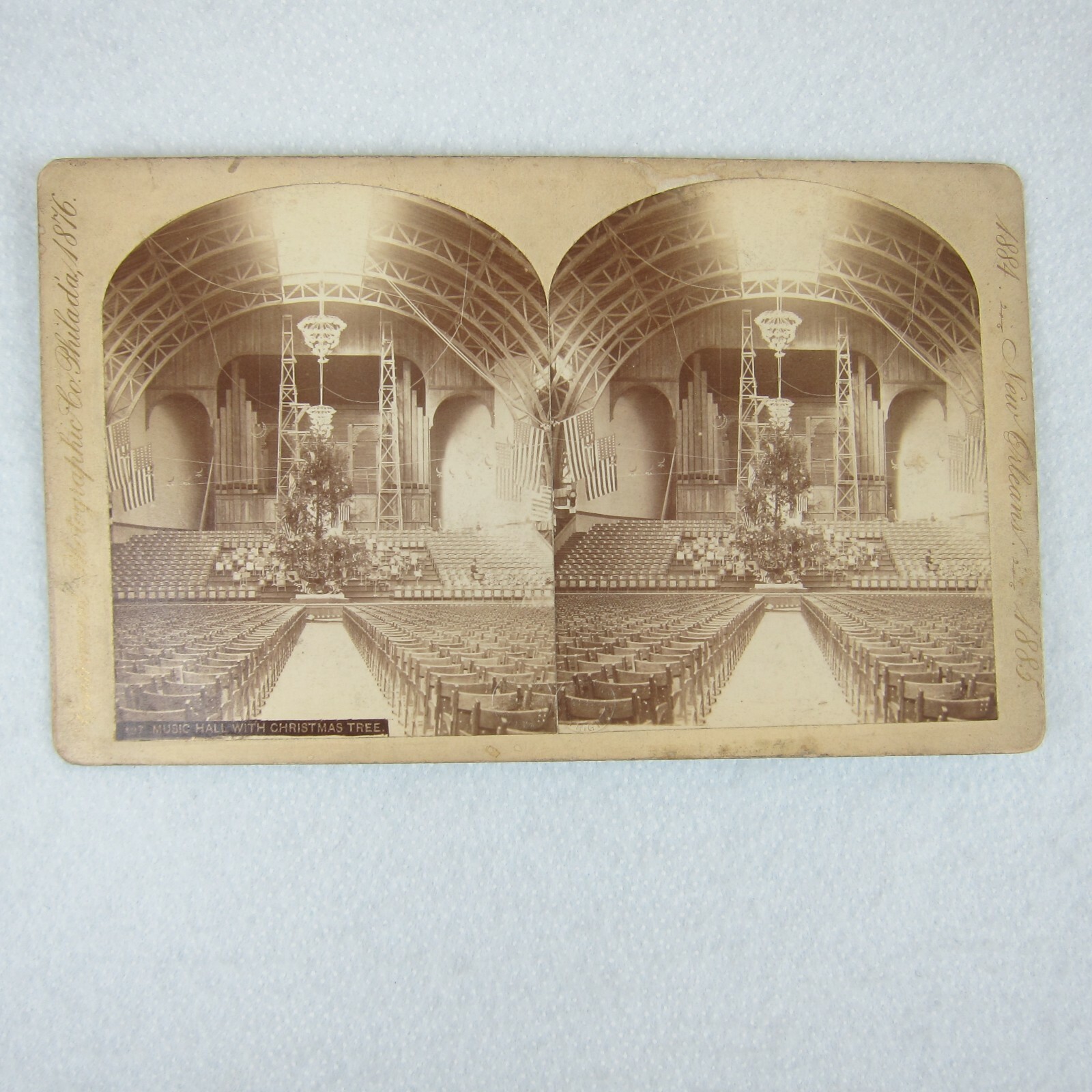 Antique 1884 New Orleans Exposition Stereoview Music Hall & Christmas Tree RARE Antique 1884 New Orleans Exposition Stereoview Music Hall & Christmas Tree RARE