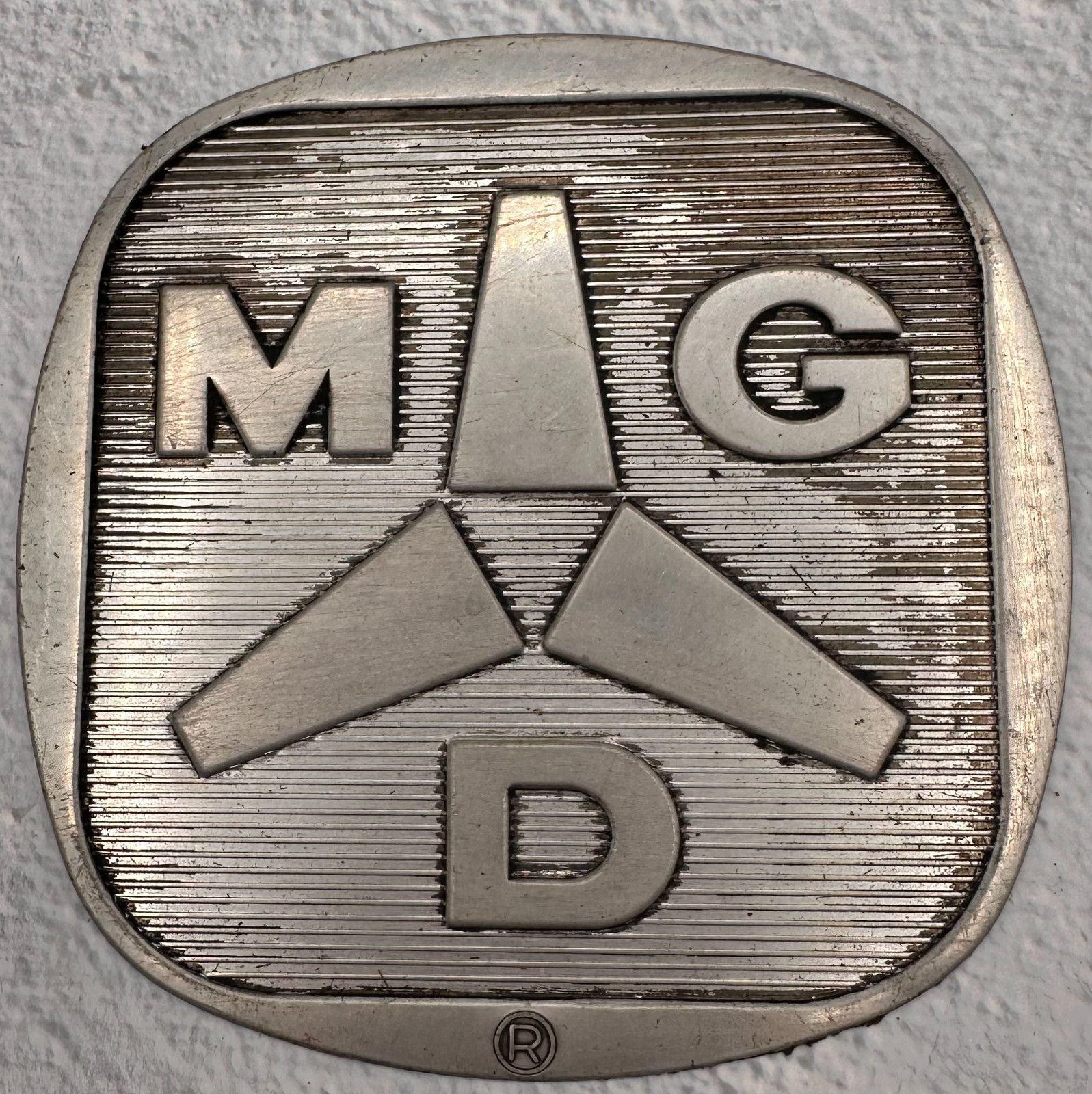 Vintage MGD Miehle Goss Dexter Printing Press Metal Emblem Nameplate