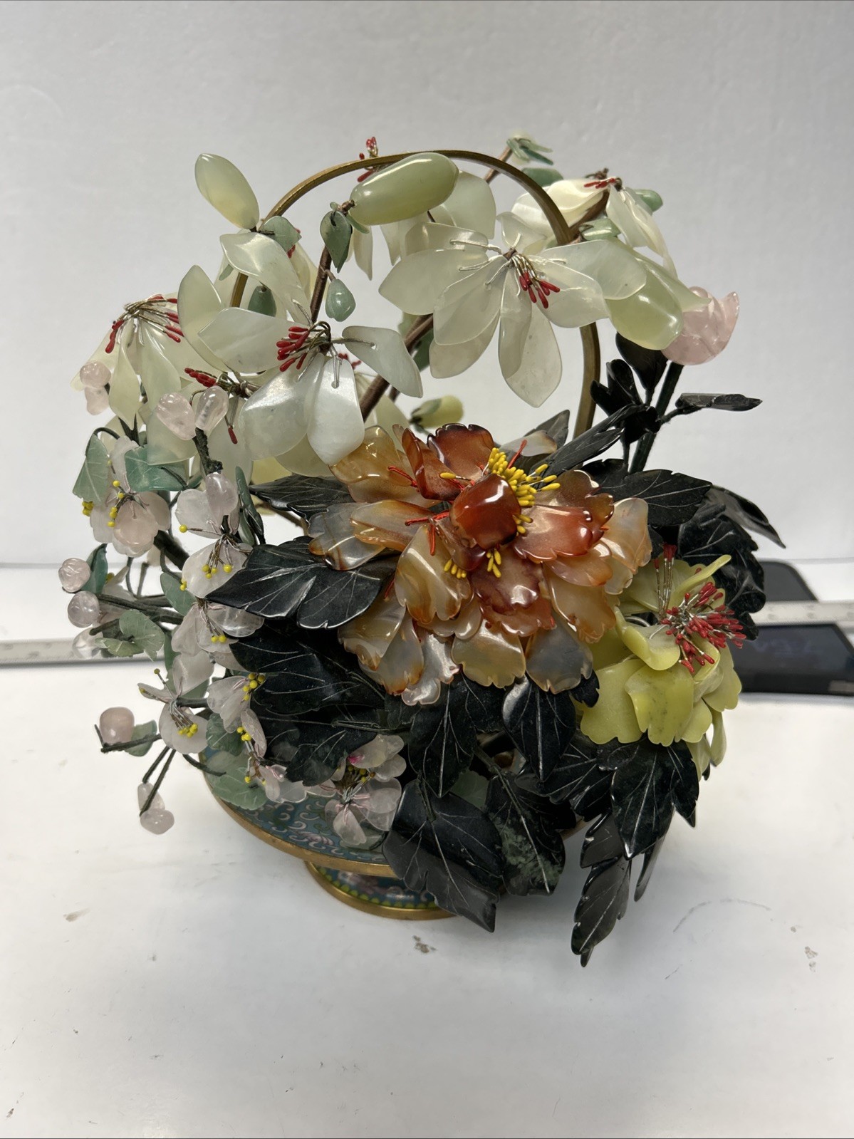 MID CENTURY CARVED JADE AGATE BONSAI FLOWER TREE Very Beautiful MID CENTURY CARVED JADE AGATE BONSAI FLOWER TREE Very Beautiful