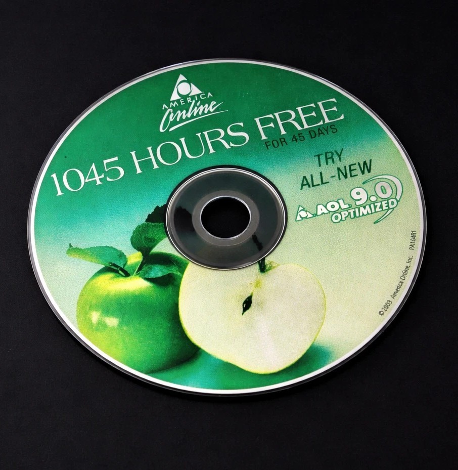 America Online Internet / Collectible Disc, Vintage AOL 9.0 CD, Green Apple Art America Online Internet / Collectible Disc, Vintage AOL 9.0 CD, Green Apple Art