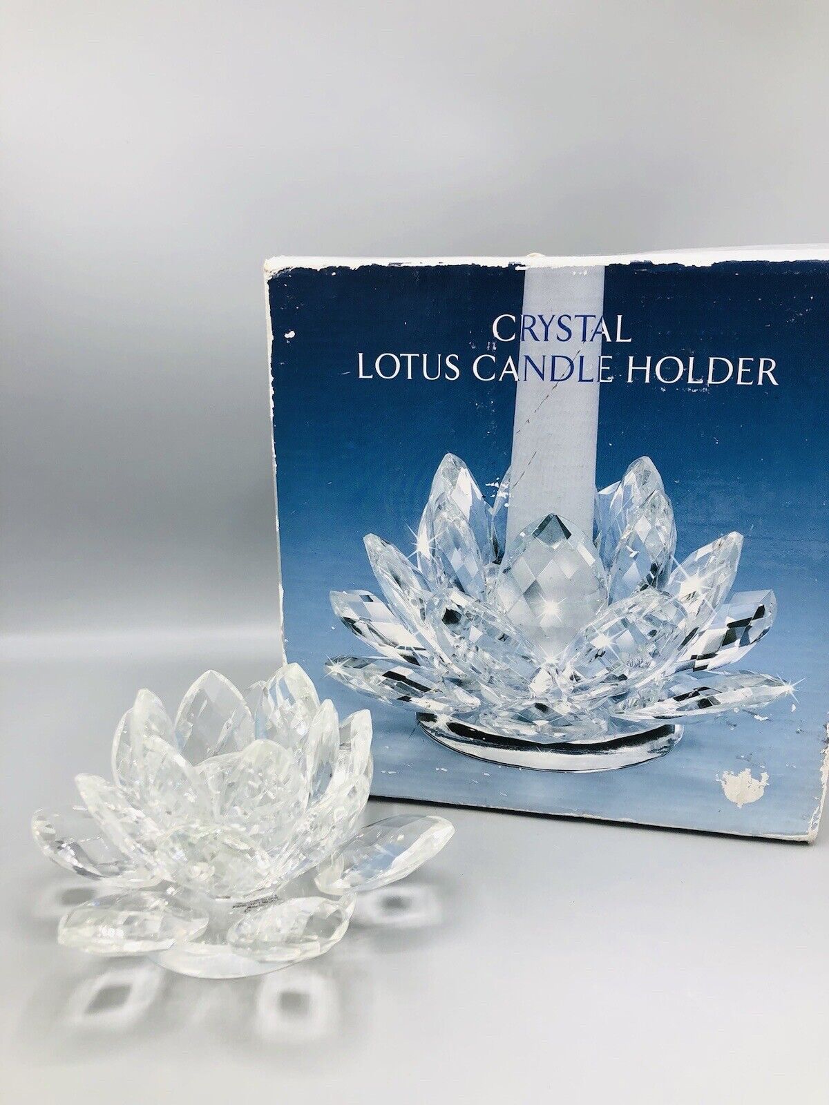 NIB Shannon Crystal Lotus Candle Holder by Godinger #15590 Hand Crafted, Ireland