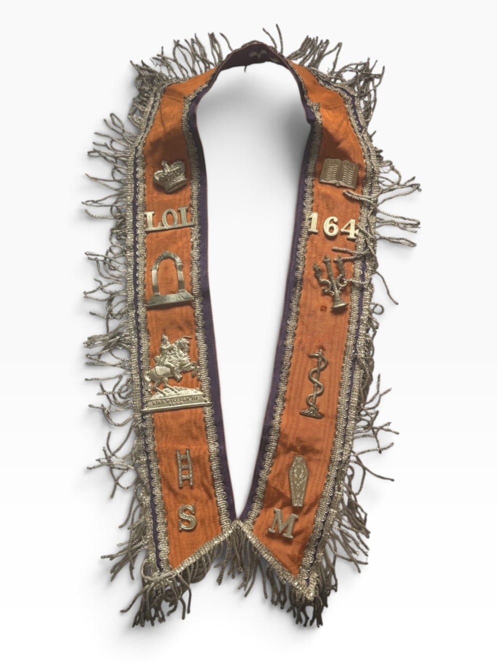 Antique Orange Order Collarette Sash LOL 164 Glasgow Scotland King William III Antique Orange Order Collarette Sash LOL 164 Glasgow Scotland King William III