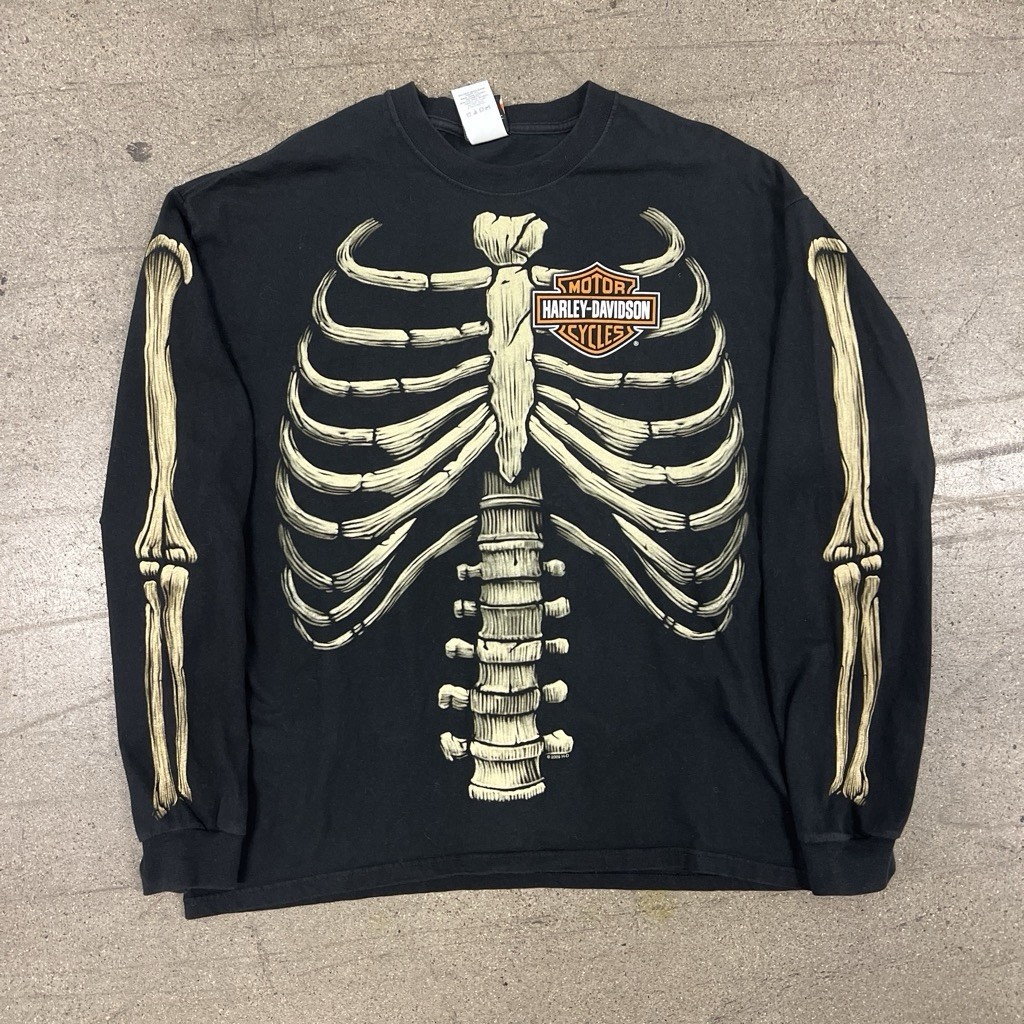2009 Harley Davidson Skeleton Ribcage Long Sleeve Hit Tee  Size XL 