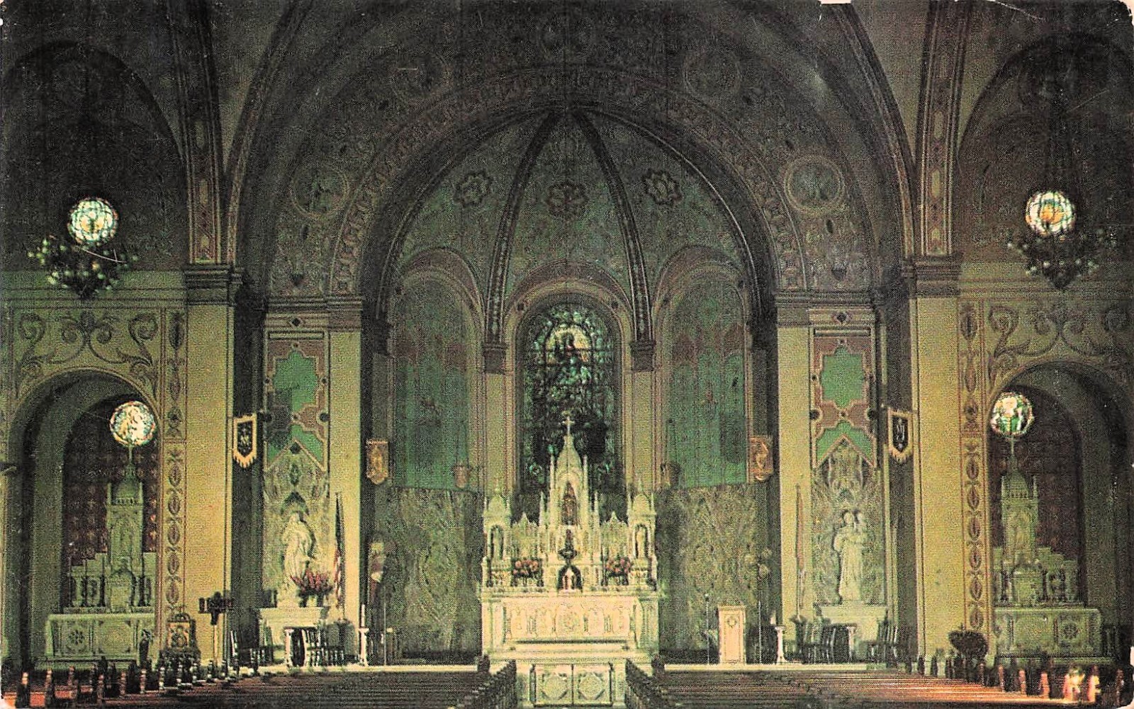Evansville Indiana Assumption Cathedral Interior Catholic Church Postcard 43A