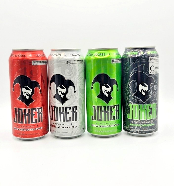2026 Joker Energy Canada 4 Empty Collectible Cans New Label Bilingual 473ml 2026 Joker Energy Canada 4 Empty Collectible Cans New Label Bilingual 473ml