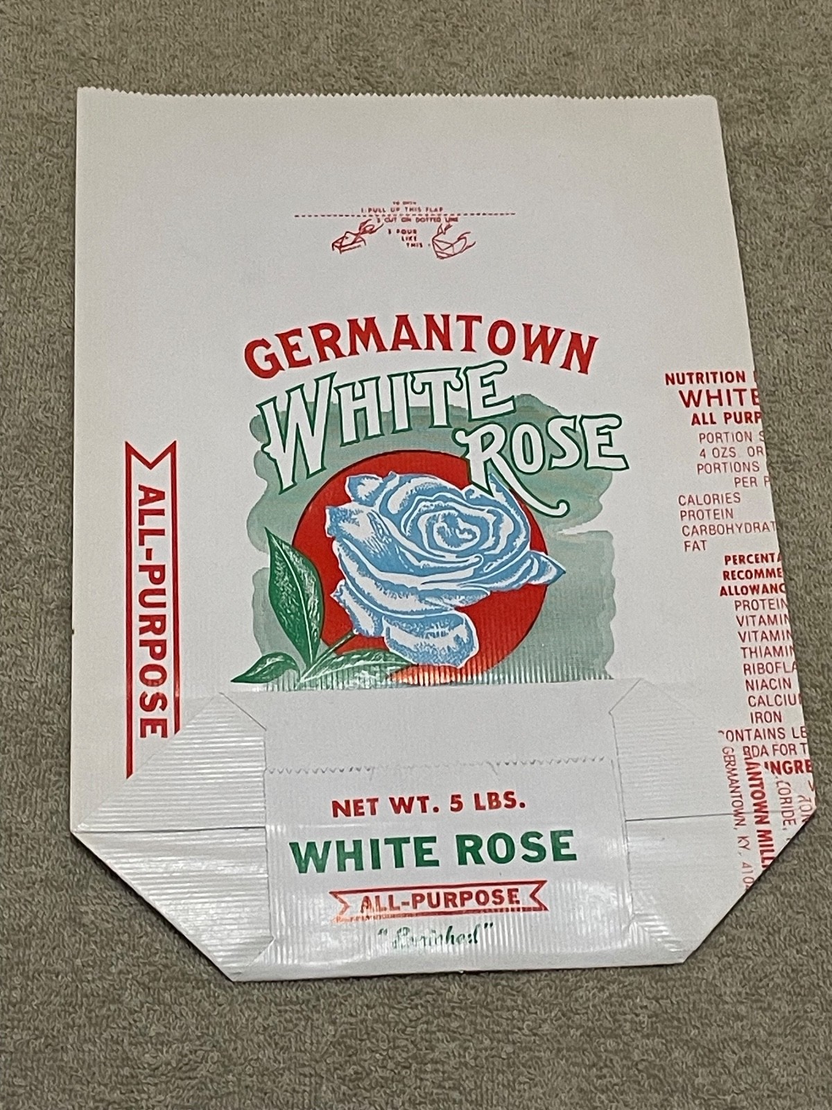 Vintage Germantown Milling Company White Rose Flour Bag Vintage Germantown Milling Company White Rose Flour Bag