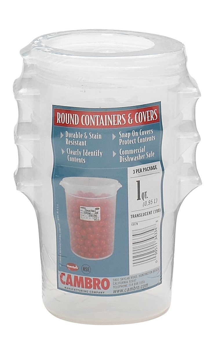 Cambro 1-Quart Round Food-Storage Container with Lid, Set of 3 1 Quart Cambro 1-Quart Round Food-Storage Container with Lid, Set of 3 1 Quart