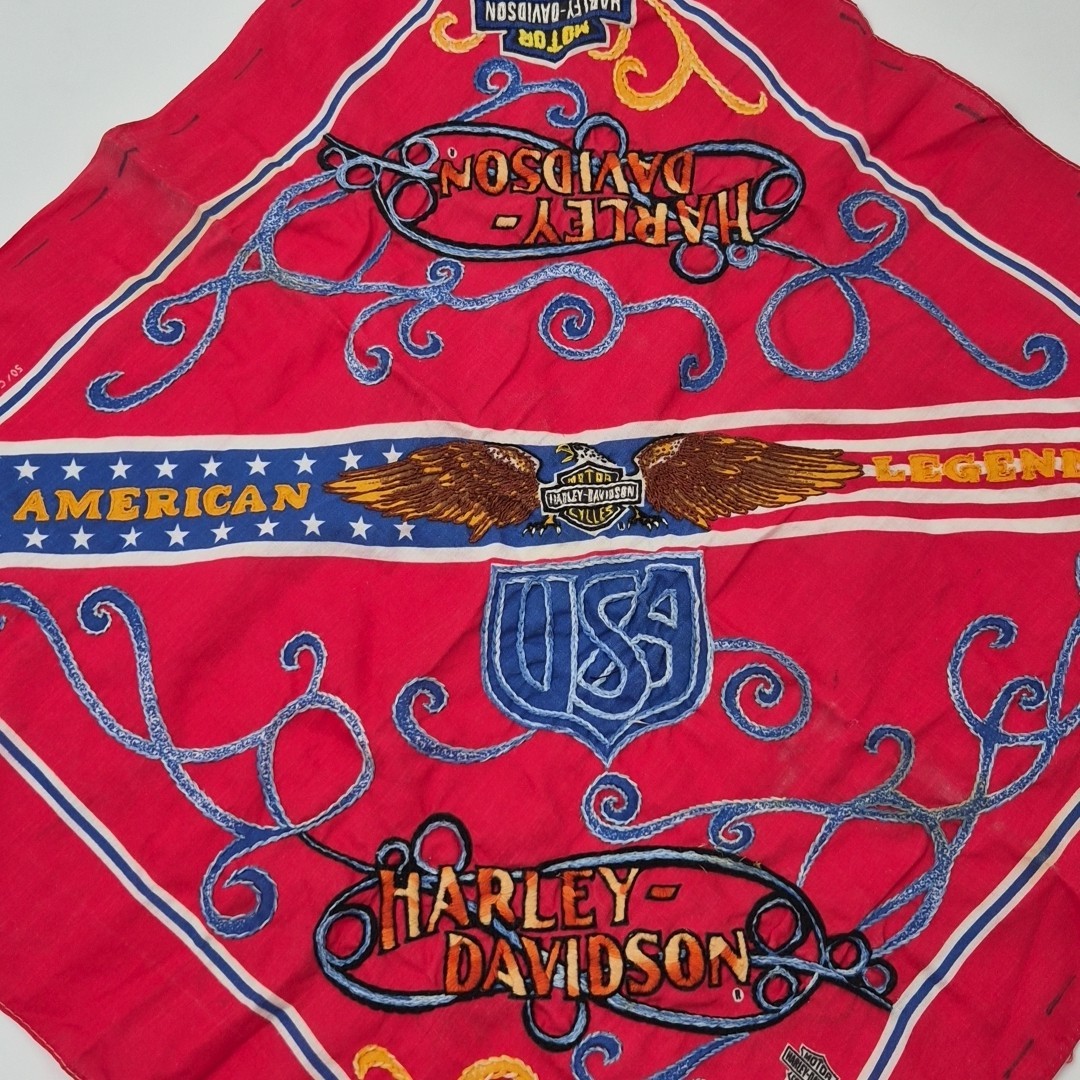 Vintage Harley Davidson USA Hand Stitch Embroidered Bandana Wall Decor Head Wrap
