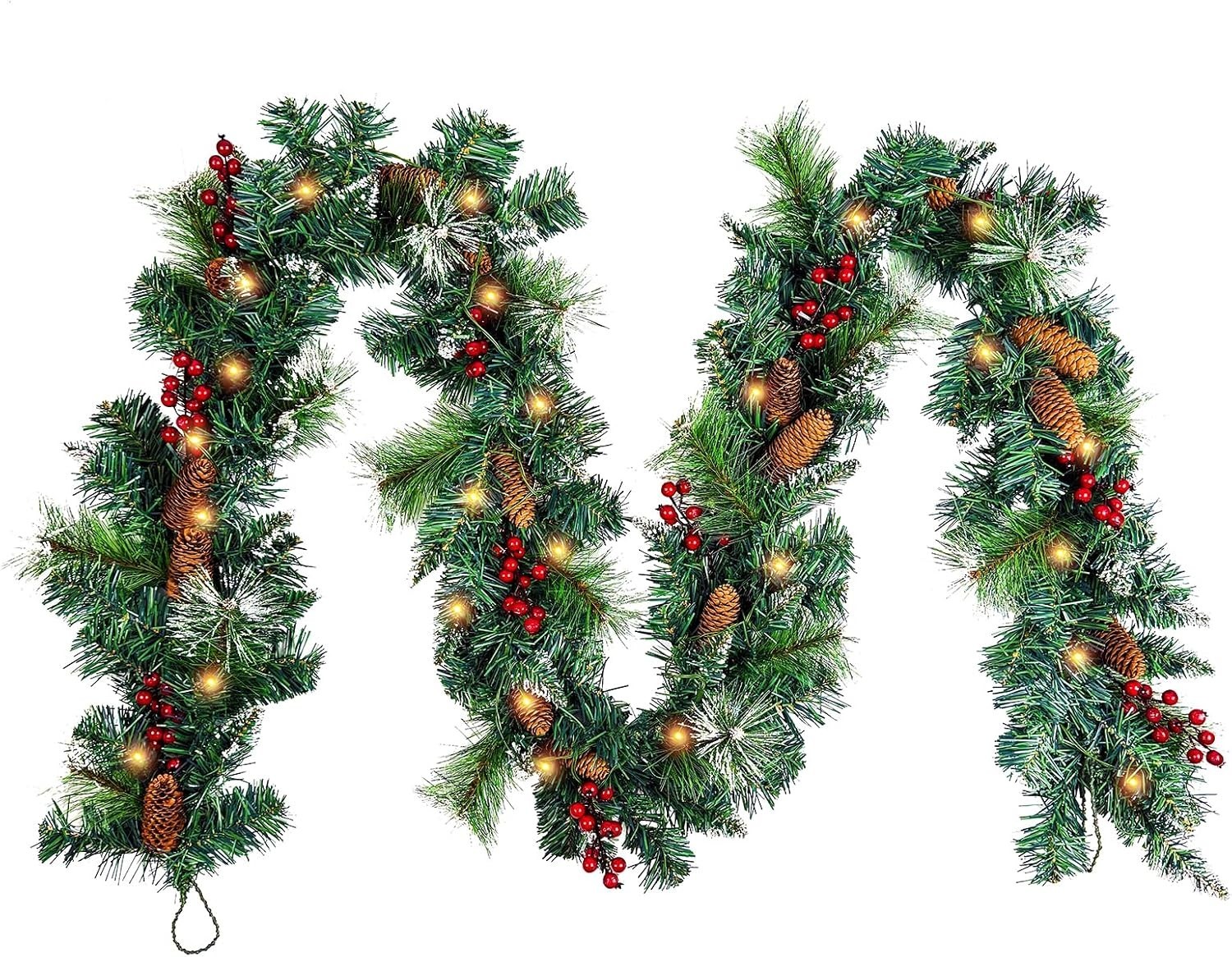 Manlatini 9ft Pre-Lit Christmas Garland Battery LED Pine Cones Red Berries Manlatini 9ft Pre-Lit Christmas Garland Battery LED Pine Cones Red Berries