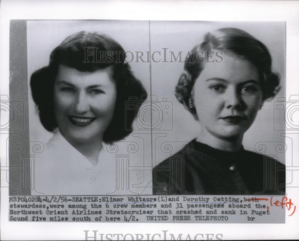 1956 Press Photo Elinor Whitacre and Dorothy Oetting,stewardess killed in crash