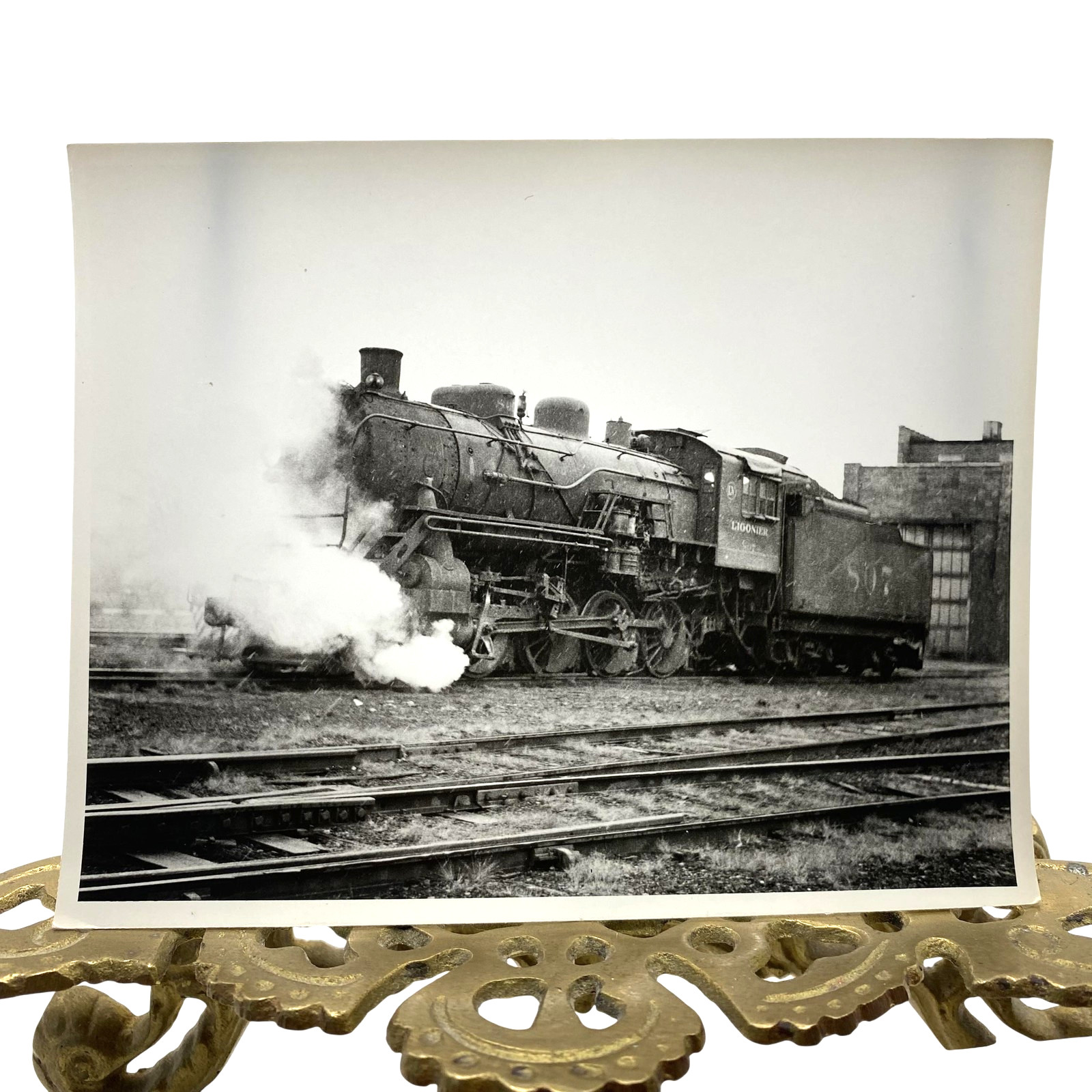 Vintage 1950s Steam Locomotive Ligonier Railroad Photo 4x5 B&W Gelatin Original